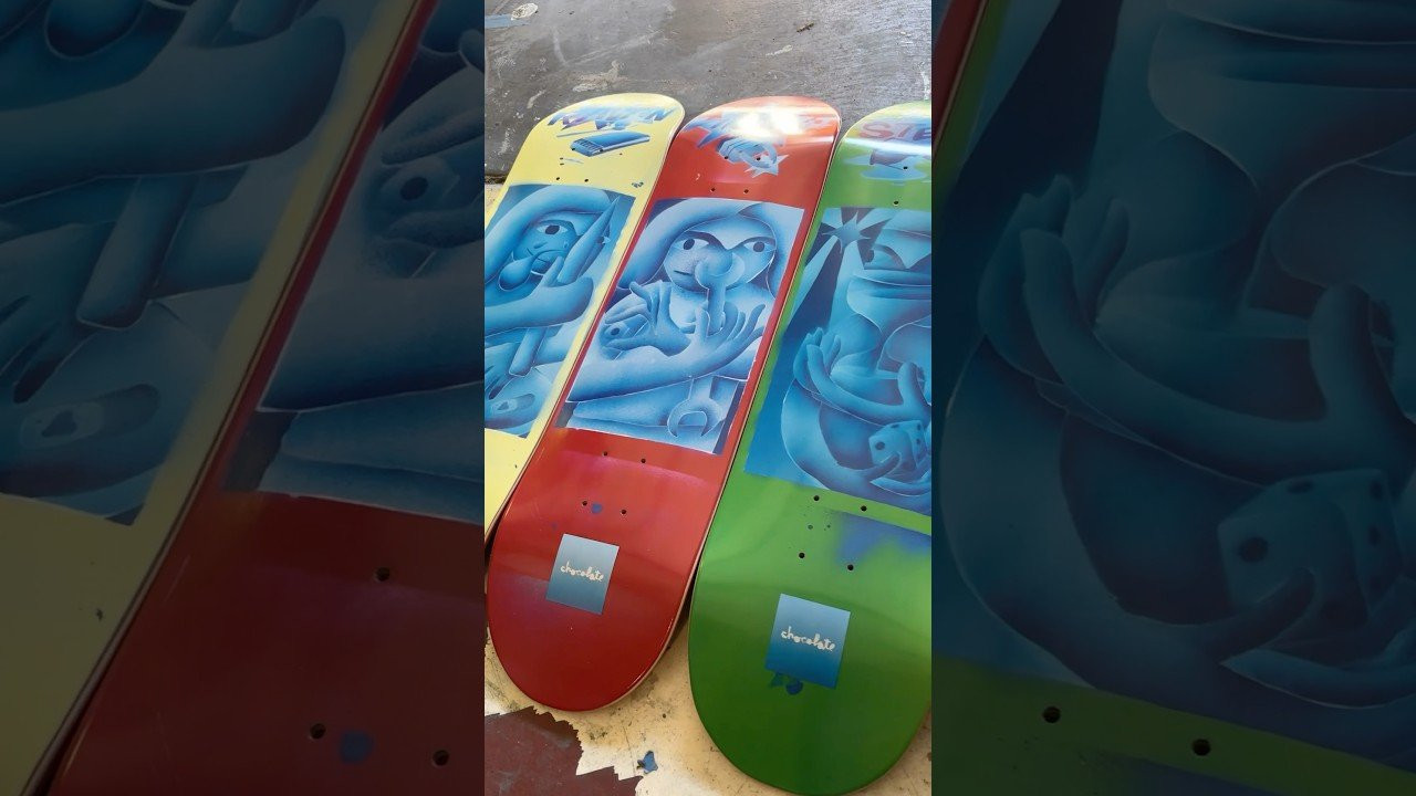 Chocolate teamed up with Bay Area artist John Powers McNicholas, a close friend of Raven Tershy, for this latest series. ⌛️🔦 Known for working across various mediums, JP recently showcased his art at Break Free in Oakland, CA. <br /><br />For this project, he used stencils to create unique boards for Erik, Stevie, Raven, and Vinny. Each deck comes in two sizes, alongside matching apparel that rounds out the collection. 🔒🟥<br /><br />Find it at your local skateshop and Crailtap.com, now shipping worldwide!<br /><br />https://crailtap.com/collections/jps-world<br /><br />#ChocolateSkateboards