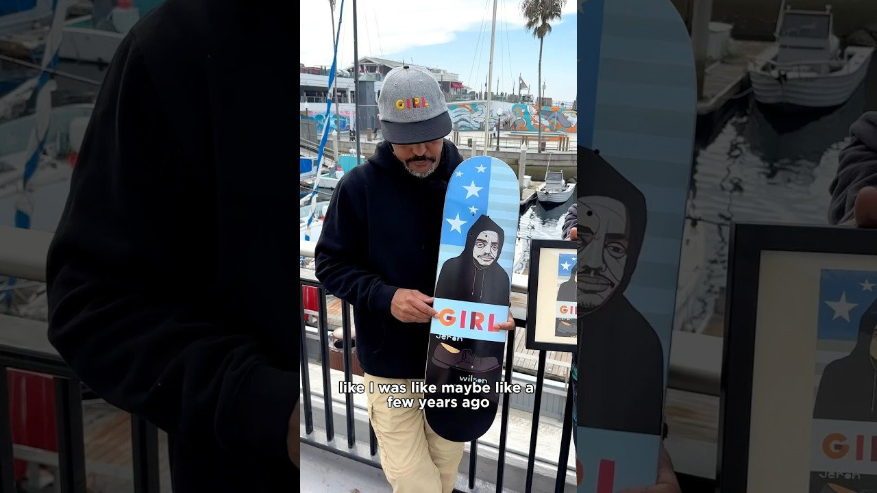 Your eyes aren’t deceiving you. It’s a Jeron Wilson Chocolate Portrait deck… by Girl. When Evan Hecox joined us in 1997, he started sending Girl related graphics and bits our way, including the original handmade wooden doll. One of his envelopes from Denver contained this gouache portrait of Jeron, a piece that would later kick off the iconic Chocolate Portrait series.<br /><br />As we celebrate #30ChocolateYears, it seemed fitting to bring this artifact into the light. <br /><br />Now available at skateshops and Crailtap.com, with worldwide shipping! <br /><br />#JeronWilson<br />#GirlSkateboards