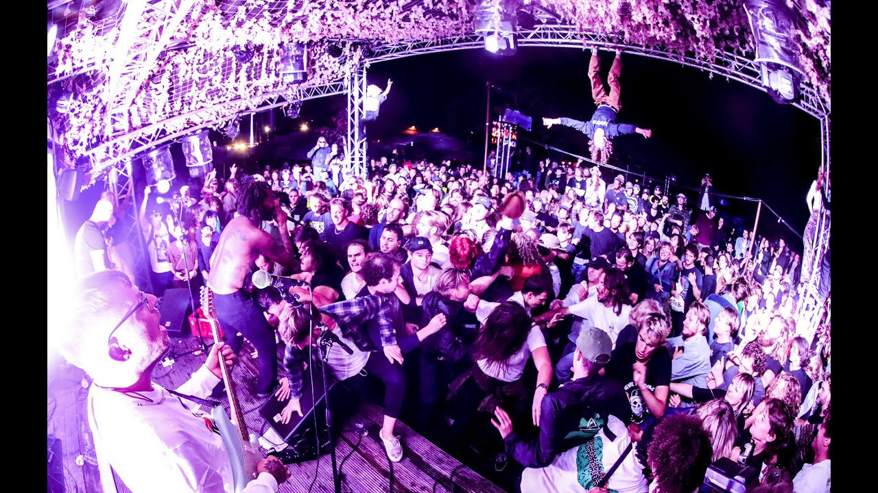 Brain melted, faces bruised, souls rocked … Live music, skateboarding, art exhibition, creative market, drinks, great vibes and next level crowdsurfing !<br /> <br />After a first banger this summer at Fridas Pier in Stuttgart, Germany, Volcom Garden Experience held its round two at Pier 15 in Breda, Netherlands right at the end of summer.<br /><br />This venue has the perfect setup with its indoor skatepark, outside bowl, bars, stage, food kitchen and crew, and once the traditional Dutch rain was dodged, the spirits were on an instant high. Celebrating their Volcom Featured Artist collection, the art exhibition showcased works by Chrissie Abbott, French and Bob Mollema, but more artists and exhibitors gathered for a creative market right next to the skate bowl, adding shopping, discoveries and eye-candy to an already action-packed day.<br /> <br />After Bonglords DJs opened the event, Leopard Ale played first on the main stage spreading their love and good vibes to the afternoon crowd. Whip followed up in the dark bar with a communicative power that resulted in the first mosh pit at 4pm! Then Mooon got people in a trippy retro journey and set the crowdsurf as the norm for the rest of the day. The rest after this was non-stop pure raw energy: Pizza Knife covered the dark bar with people sweat, then Pieter de Clus, Jason Lijnzaat, Jeroen Bruggeman, Tim Rebensdorf, Bart Buikman, Bert and Diego destroyed the bowl.<br /> <br />After that, people’s brains started melting, under the synth attacks of ET Explore Me whose psych punk was truly brutal, so bodies, instruments, drinks, anything got lifted overheads.<br />The night ended with a banger. Who needs fireworks when you have Ploegendienst? They delivered fresh, raw, fast and in your face punk that could literally send you travel over the crowd on a trash can… knocking people down on the path. <br /><br />Big thank you to the artists mentioned above, to all exhibitors of the creative market: Harry Wyld, Lovenskate’s Stu, Andi Iordache, Matthias Welker, Gabe Hollington, Tuigoma, Zutmonsac, Unit Record Shop, Rosa Meininger, Kim Thorst, Surreal Apparel, Caliaristhrift.<br /> <br />Big thank you to Pier15 and their staff, Bonk skateshop, Flatspot skatemag, 3voor12, Marshall for stoking someone out with a sweet speaker and everyone attending!<br /><br />Video by Jordy Mastbooms<br /><br />Music by : <br />Leopoard Ale – Until next Time <br />Ploegendienst – Schiphol