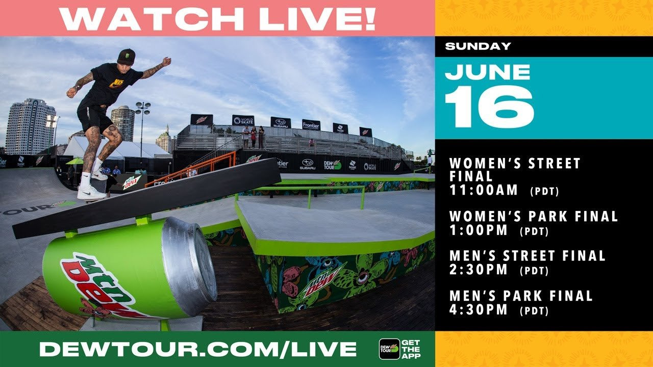 Watch Day 4 of 2019 Dew Tour Long Beach with Women's Street Final, Women's Park Final, Men's Street Final, and Men's Park Final. Schedule below is listed in Pacific Time and is subject to change. To see live scoring, and the all new multi-camera Dew View, go to https://dewtour.com/live #DewTour<br /><br />SUNDAY 6/16 Schedule (Subject to change)<br />Women’s Street Final 11:00am - 12:30pm<br />Women’s Park Final 1:00pm - 2:00pm<br />Men’s Street Final 2:30pm - 4:00pm<br />Men’s Park Final 4:30pm - 5:30pm