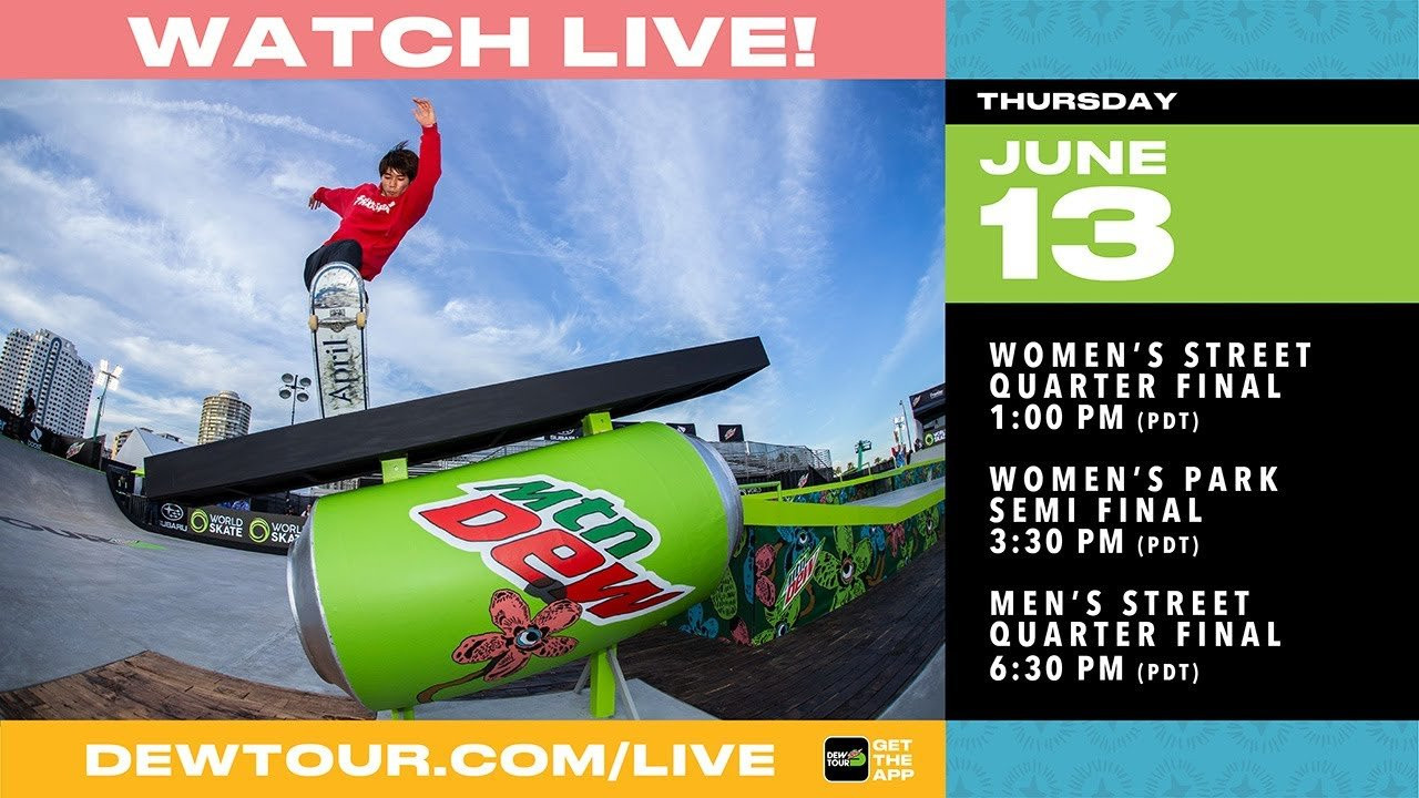 Watch Day 1 of 2019 Dew Tour Long Beach with Women's Street Quarter Final, Women's Park Semi Final, and Men's Street Quarter Final. Schedule below is listed in Pacific Time and is subject to change. #DewTour<br /><br />THURSDAY 6/13 <br />1:00pm - 3:00pm Women’s Street Quarter Final <br />3:30pm - 6:00pm Women’s Park Semi Final <br />6:30pm - 8:30pm Men’s Street Quarter Final <br /><br />To see live scoring and the all new multi-camera Dew View, go to https://dewtour.com/live