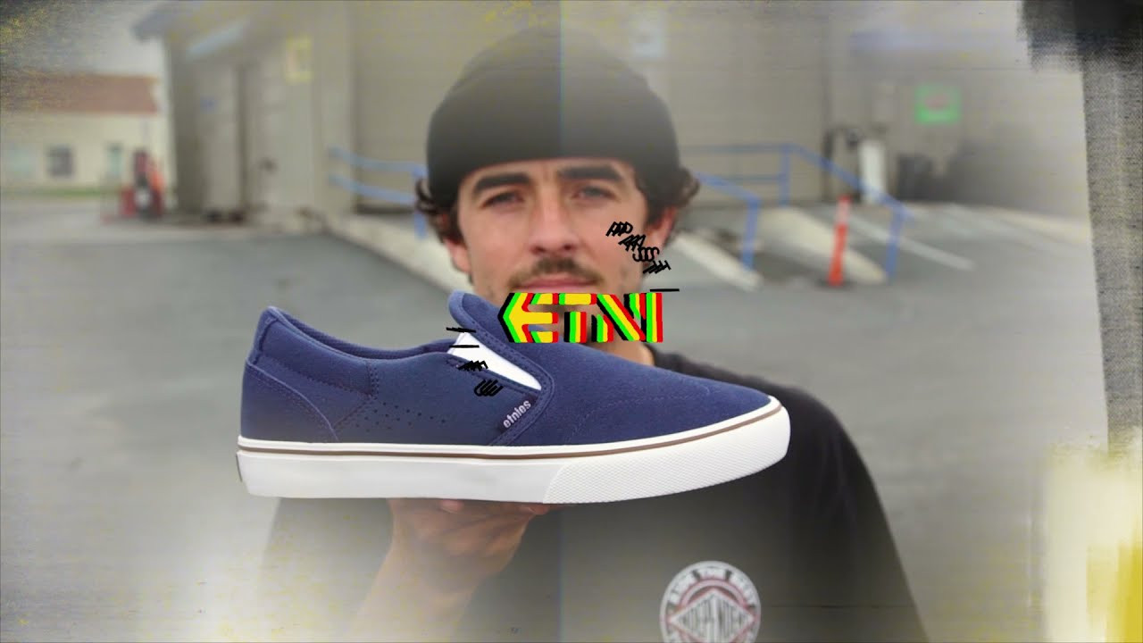 A new slip-on style inspired by the Marana that is a single wrapped vulcanized shoe. It has a force shield reinforced upper with a Foam Lite 2 molded EVA footbed. A Geo-Hex tread pattern with a 400 NBS rubber outsole.<br />Available here at https://etnies.com/collections/marana/products/marana-slip-navy-white