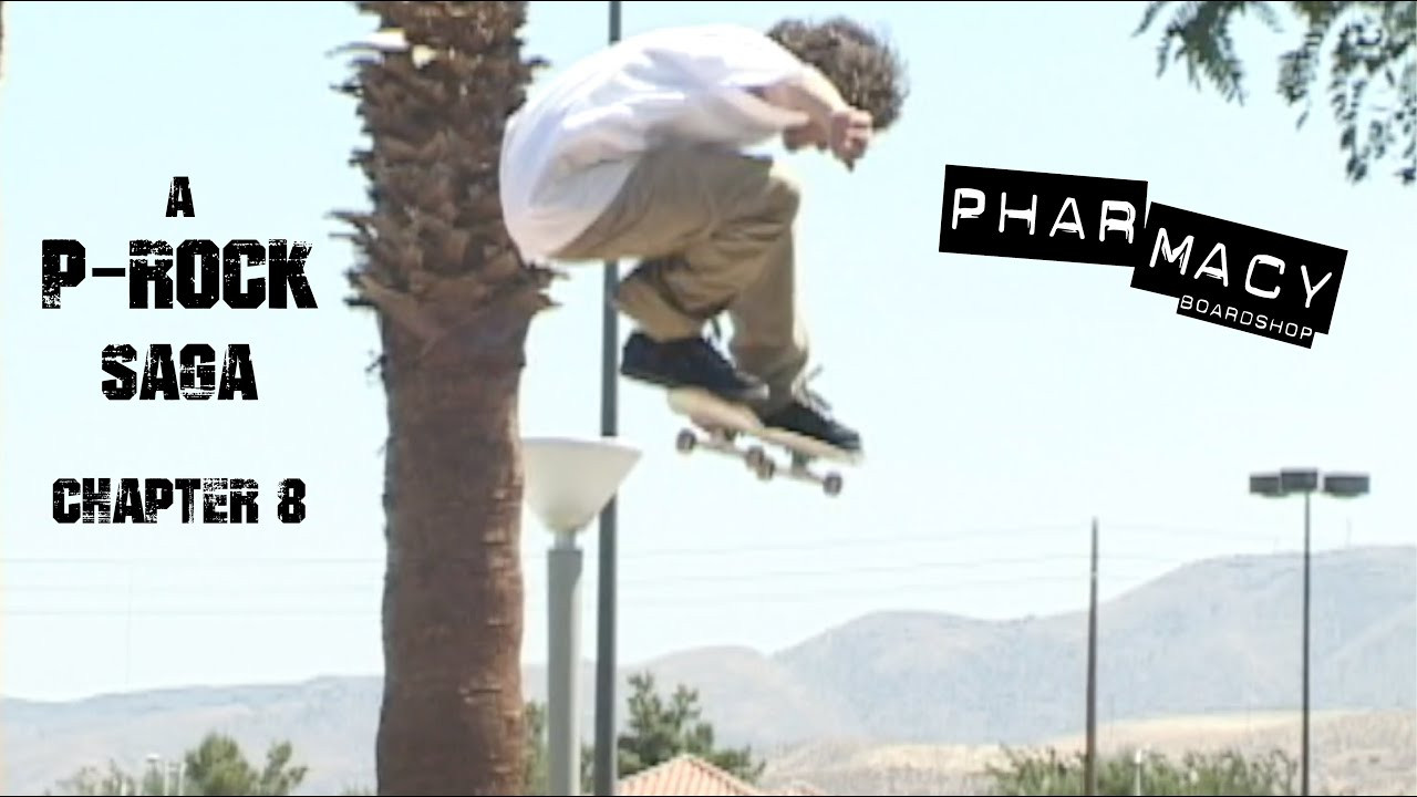 A P-Rock Saga: Life and Times of the Antelope Valley Pharmacy Skateboard Crew.2000-2008. Chapter 8:Pharmacy Demos. A Collection of Fun Skate Sessions at Pharmacy Boardshop Demo's Over the Years. Film/Edit: Chris Barber. Featuring: Steven Bey, Giddy, Nate Osborn, Chris Barber, John Leal, Bryan Herman, Chase Ehrlich, Marquis Preston, Leo Romero, Spike, Jonny Wille, Matt Allen, P.O.T., Jason Pritchard, Josh Grossguth, Boo Johnson, Isaiah Johnson, Shawn Weaver, Churro, Keelan Dadd, Victor Meza & Brad Lane.