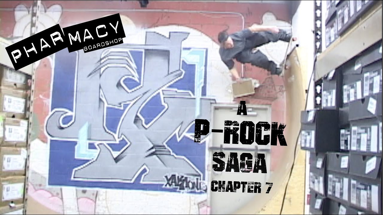A P-Rock Saga: Life and Times of the Antelope Valley Pharmacy Skateboard Crew.2000-2008. Chapter 7:Pharmacy Ramp. Fun Skate Sessions on the Ramp at Lancaster Pharmacy Shop. Film/Edit: Chris Barber. Featuring: Kevin Coffey, Bryan Herman, Isaiah Johnson, Jose Mauriz, Nate Hopewell, Emile Murray, Chris Barber, Nate Osborn, P.O.T., Jonny Wille & Steven Bey.
