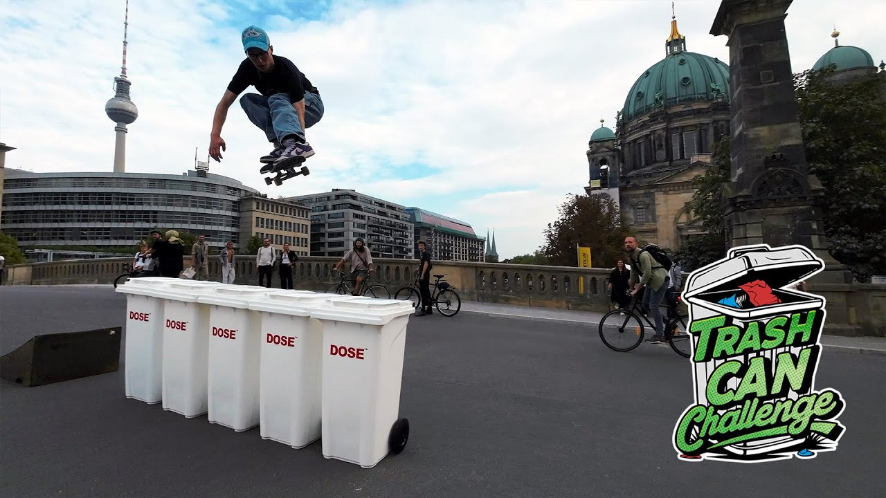 #skateboarding #skatechallenge <br />This video is presented by Sneakshero (sneakshero.com) - Your Ultimate Sneaker Search Engine<br /><br />For this shoot, we hit up Friedrichsbrücke in the heart of Berlin’s tourist zone. We brought along a kicker and 5 trash cans, and the crew had one mission—clear as many of those bad boys as possible. A few randoms joined in on the fun too, like Nini, who volunteered to be our stuntman, and a parkour dude who wanted in on the action. Check out the chaos and give the video a watch. Don’t forget to subscribe for more skate challenges from the streets of Berlin!<br /><br />Big shoutout to Sneakshero.com for sponsoring the video. If you're into sneakers, Sneakshero’s got you covered—it’s like the ultimate sneaker search engine. They pull kicks from over 60 stores, including spots like StockX and GOAT, so you can compare prices, find your size, and make sure they’re legit. They even hook you up with sneaker news, price alerts, and all that good stuff. Definitely worth checking out!<br /><br />👉 https://www.sneakshero.com/<br /><br />Special thanks to Skatehalle Berlin for lending us the ramp. If you're in Berlin, visit https://skatehalleberlin.com/<br /><br />Skaters:<br />Gino: https://www.instagram.com/lambor.gino<br />Petros: https://www.instagram.com/vlpetros<br />Julian: https://www.instagram.com/ganzdumm<br />Wesley: https://www.instagram.com/vx.wes1ey<br /><br />✅ Sub To The Channel For More Videos: https://youtube.com/doseskateboarding<br /><br />👉 Visit: http://doseskateboarding.com<br />👉 Follow: http://instagram.com/doseskateboarding/<br />👉 Twitter: https://twitter.com/doseskate<br />👉 TIKTOK https://www.tiktok.com/@doseskateboarding<br /><br />Video filmed & edited by BTK https://instagram.com/britthekid<br /><br />Subscribe to DOSE for more skate life videos.<br />For news about skateboarding every day, check out https://doseskateboarding.com/