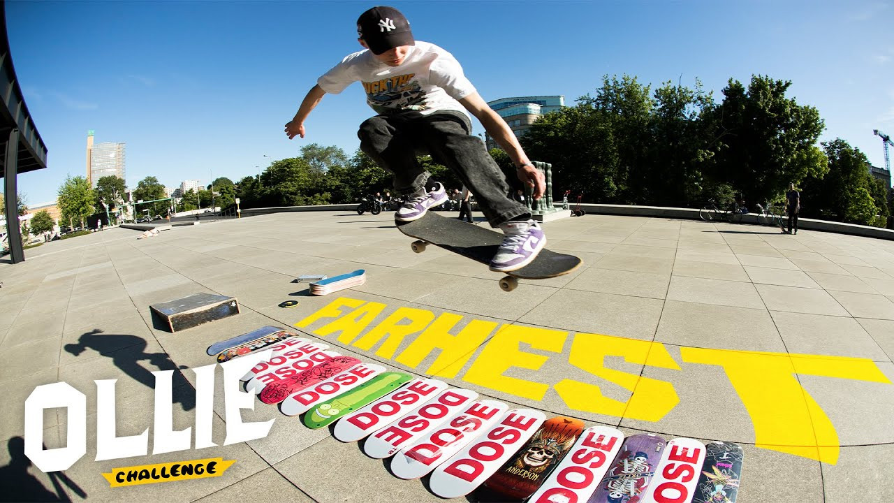 Here's another Dose Skateboarding challenge! In this video, we take you to the iconic Neue Nationalgalerie in Berlin for an epic Farthest Ollie Competition. Watch as pro skater David Loy, the fearless Gino Körner, and some talented Berlin locals battle it out for a $100 prize.<br /><br />The challenge is straightforward: start with a small distance and keep adding boards. To amp up the excitement, we even bring in a motorcycle to tow the skaters at some point, making it scarier and more fun. The competition heats up, pushing the skaters to their limits, with the final showdown reaching a staggering 30 boards and 23 feet.<br /><br />Who will land the furthest ollie and take home the $100 prize? Tune in to find out!<br /><br />#skateboarding #skatechallenge <br /><br />Skaters:<br />David: https://instagram.com/davidloy<br />Gino: https://www.instagram.com/lambor.gino<br />Kevin: https://www.instagram.com/bratkoskowski<br />Alex: https://www.instagram.com/alex.pavlidis.3/<br />Deo: https://www.instagram.com/deolegotoy <br />Petros: https://www.instagram.com/vlpetros<br />and more...<br /><br />Motorcycle rider: https://www.instagram.com/randy_g_official<br /><br />✅ Sub To The Channel For More Videos: https://youtube.com/doseskateboarding<br /><br />👉 Visit: http://doseskateboarding.com<br />👉 Follow: http://instagram.com/doseskateboarding/<br />👉 Twitter: https://twitter.com/doseskate<br />👉 TIKTOK https://www.tiktok.com/@doseskateboarding<br /><br />Video filmed & edited by BTK https://instagram.com/britthekid<br />Additional filming & drone by Luke Betts: https://www.instagram.com/escapismist<br />Additional filming: Isidor https://instagram.com/easy__door36<br /><br />Subscribe to DOSE for more skate life videos.<br />For news about skateboarding every day, check out https://doseskateboarding.com/