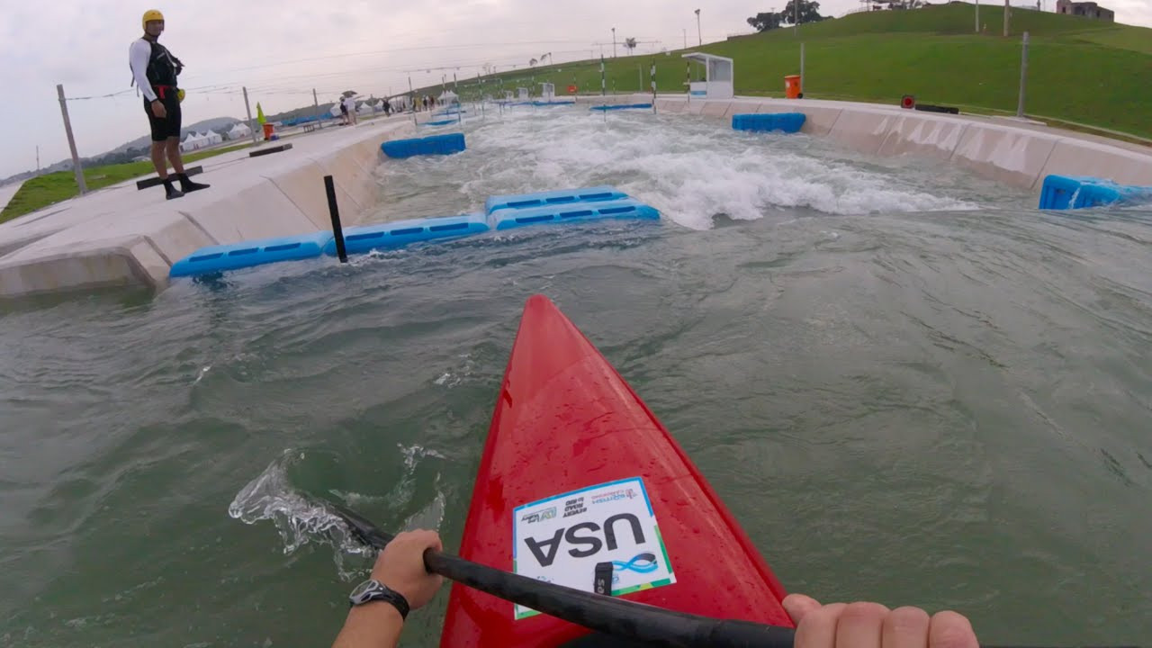 Aaron Mann padddles the Rio course for the first time