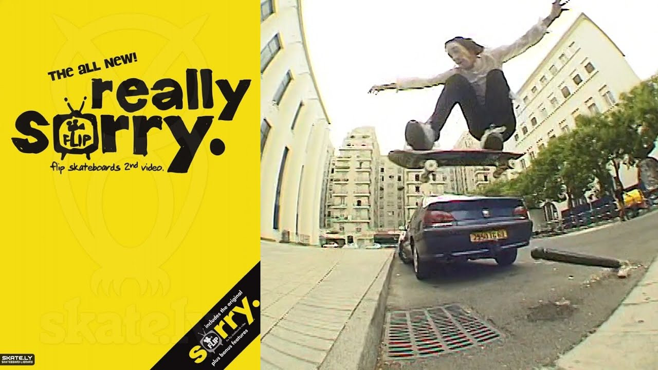 Flip Skateboards Presents: “Really Sorry”<br /><br />PJ Ladd joins the Flip team to bring you the completely new Really Sorry video on DVD.<br />If you thought the original Sorry video was out of control, wait till you see Really Sorry!<br /><br />Video by Ewan Bowman for Flip Skateboards. Featuring Ali Boulala, Arto Saari, Bastien Salabanzi, Danny Cerezini, Geoff Rowley, Mark Appleyard, PJ Ladd and Tom Penny.<br /><br />Chapters<br />00:00 Arto Saari<br />02:21 Geoff Rowley<br />09:08 Ali Boulala<br />12:24 Danny Cerezini<br />13:22 Tom Penny<br />15:56 Bastien Salabanzi<br />19:44 PJ Ladd<br />22:28 Mark Appleyard (muted due to copyright)<br />27:12 Credits<br /><br />If you have Proper Skate Videos Digitized VHS Tapes or DVDs, please feel free to join our Discord Server and help us to Archive old physical Skate Videos.<br /><br />Odysee: https://odysee.com/@SkateVideoLibrary<br />Discord: https://discord.me/skatevideolibrary<br /><br />Video: 960x720p, 59.94fps, 6000 kbps<br />Audio: Stereo, 48.0 kHz, 128 kbps