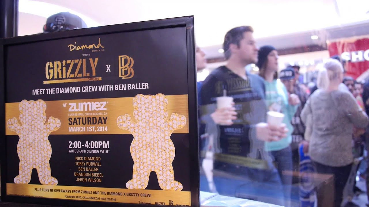 Diamond supply Co, Grizzly Grip, and Ben Baller colab and do an autograph signing at the Zumiez in Sacramento California at the Citrus Heights mall.<br /><br />www.Diamondsupplyco.com<br />www.Grizzlygriptape.com<br />www.zumiez.com