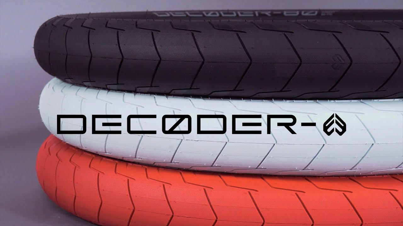 http://eclatbmx.com/products/tires/decoder-tire/<br /><br />The Decoder Tire the latest addition to the eclat tire family. With a tread pattern based on our super popular Fireball tire, the Decoder uses a much lower profile design with super fine knurling making it fast, grippy and incredibly tough. This lightweight street/ramp tire features a specially designed grind resistant sidewall protection and is available in two casing options, a 60tpi (80psi max) version with a rubber sidewall layer for STREET, and a lighter weight 120tpi (120psi max) version for COMPETITION.<br /><br />http://eclatbmx.com/