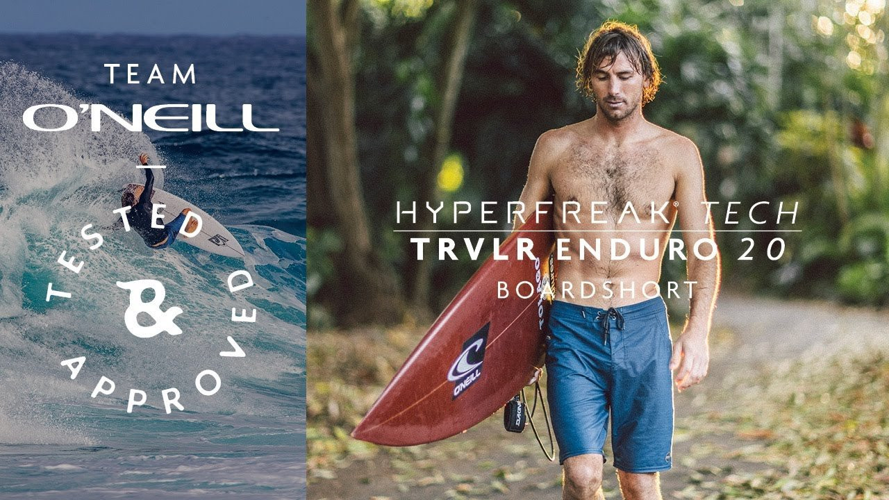 "With the wear and tear of a surf trip it holds up insane." - Ian Crane <br /><br />This rugged boardshort is ready for the journey ahead. Hyperfreak Pro stretch offers maximum flexibility while the durable Cordura back panel gives extra strength in high-wear areas to extend boardshort life.<br /><br />O'Neill Men's performance boardshort<br />20" Outseam - At the knee fit<br />Hyperfreak pro stretch front panel<br />Durable Cordura back panel<br />O'Neill Hyperdry DWR technology<br />TRVLR Flex-Tie drawcord<br />Ergonomic side zip pocket<br />Anti-Rash Hyperthread<br />TRVLR Series<br />55% Recycled Polyester, 33% Polyester, 12% Elastane