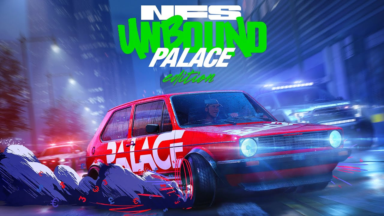 • PALACE<br />• NEED<br />• FOR STEEZE<br />• The London based skate brand joins Lakeshore’s heated streets with a full tank of exclusive content only Palace Skateboards can deliver<br />• Pre-order* Need for Speed™ Unbound Palace Edition and get 3 days early access plus exclusive Palace branded content http://x.ea.com/74626<br />• Find out more about Need for Speed Unbound: http://x.ea.com/74625