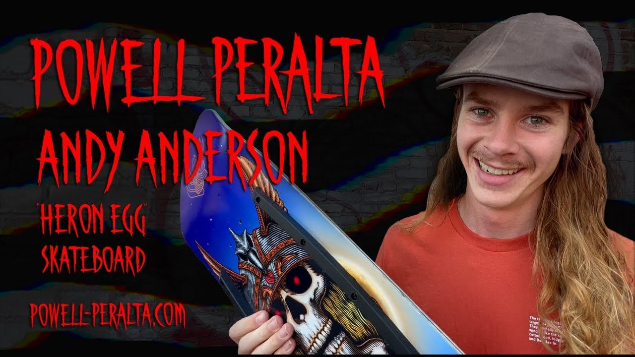 ​@authenticandyanderson's Heron 2 Flight Skateboard is now available!<br />https://www.skateone.com/powell-peralta-pro-andy-anderson-heron-2-flight-skateboard-deck-egg-shape-301-8-7-x-32-3-k20<br /><br />Details<br />- Stubbed nose/tail - Predictable pop, great for building consistency. Slight curve ideal for Pogos and Caspers<br />- Wide tail/nose - Comfortable footing and flicking, more tail to wear<br />- Symmetrical - ’Twin Tip’, board wears 2x’s slower. Skate either way, board may never feel 'backwards'<br />- Egged rails - Chip evasion. Board will ‘roll’ instead of ’smash’ when hitting the ground<br />- Widest point - 8.7” at the middle, helps kick and catch lateral rotations<br />- 14.5 wheelbase - .25” longer than average for a more stable stance<br />- No straight line - Continual curve, helps avoid chipping from impact on flat surfaces<br />- Distance between truck and kick - .125” shorter for higher pop<br />- Foot placement width - 8.5” wide at trucks<br />- Primo sensitive curve - enhanced for Primo flips<br />- Length/shape - 32.3”, shape 301, K20 concave<br /><br />“There are so many within the skateboarding world who look at skating as a religion which must be practiced to exacting and specific standards; you must conform and ride this type of terrain, you must conform and do these types of tricks, you must not mix this style with that style, you must look this way or else etc. And then once in a while a skater like Andy comes along who doesn’t fit into this fanatical mold, a skater who is such an outsider himself that he doesn’t even fit into skateboarding. He doesn’t fit in because he’s not following it’s false mandates. What Andy is doing is living the creed of what a skateboarder is supposed to be. He’s not conforming nor is he looking for acceptance from conforming, and with that he’s accepting the grief and exclusion that comes with being a true outsider. That is what a real skateboarder is.” - Stacy Peralta<br /><br />Artwork by Vernon Courtlandt Johnson