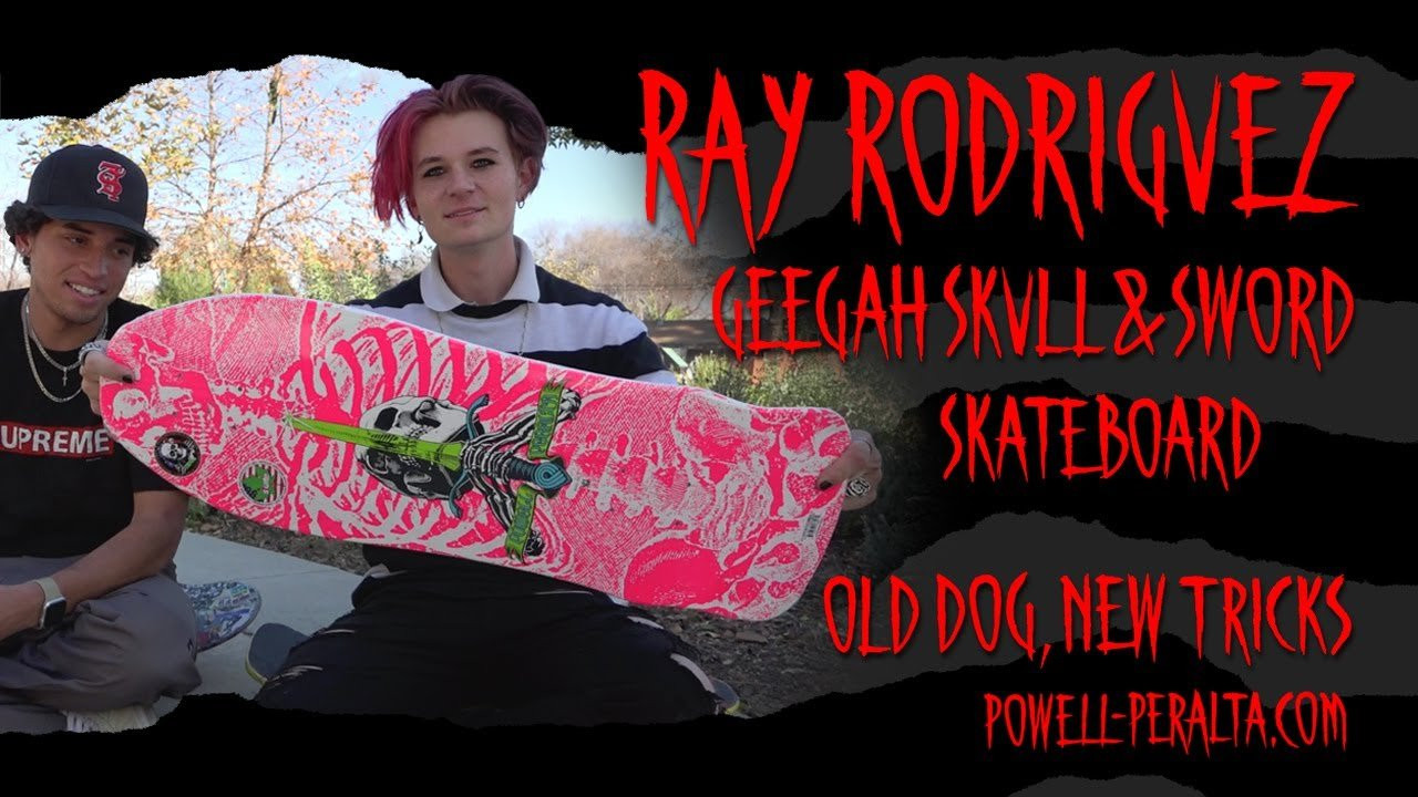 'Old Dog, New Tricks' with the hot pink Geegah Skull & Sword.<br /><br />Featuring: @ChristopherHiett., @johnibradford, Lucas Alves, Magnus Magiar, and Cy Romano.<br /><br />https://www.skateone.com/powell-peralta-geegah-skull-sword-skateboard-deck-hot-pink-9-75-x-30<br />9.75" x 30"<br />Nose: 3.75"<br />Wheelbase: 15.125"<br />Tail: 6.875"