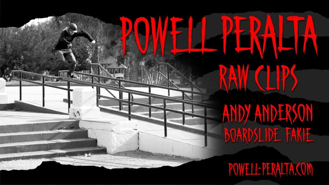 Powell-Peralta 'Raw Clips' featuring Andy Anderson. Andy dodges the pillar in the middle of this long board slide to fakie. Filmed by Deville