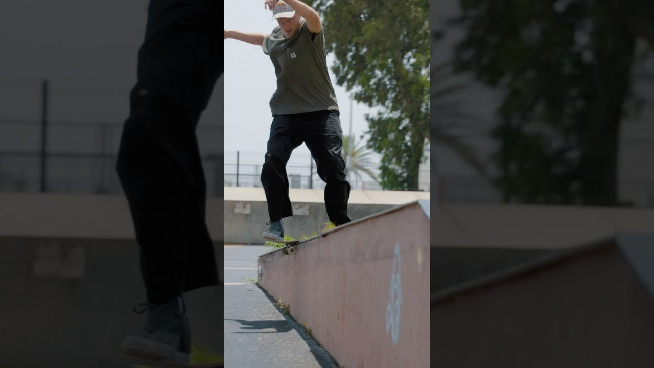 Madars getting up to get down on a long A-ledge in Barcelona during our crew's skateshop challenge in the city! #skateboarding