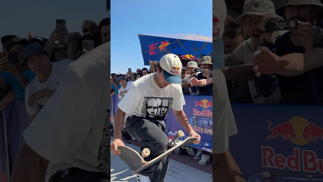 🚀 Blasting an Ollie 5 on a broken board during the Santiago demo! Alex Sorgente full power! <br />#RedBullDropInTour
