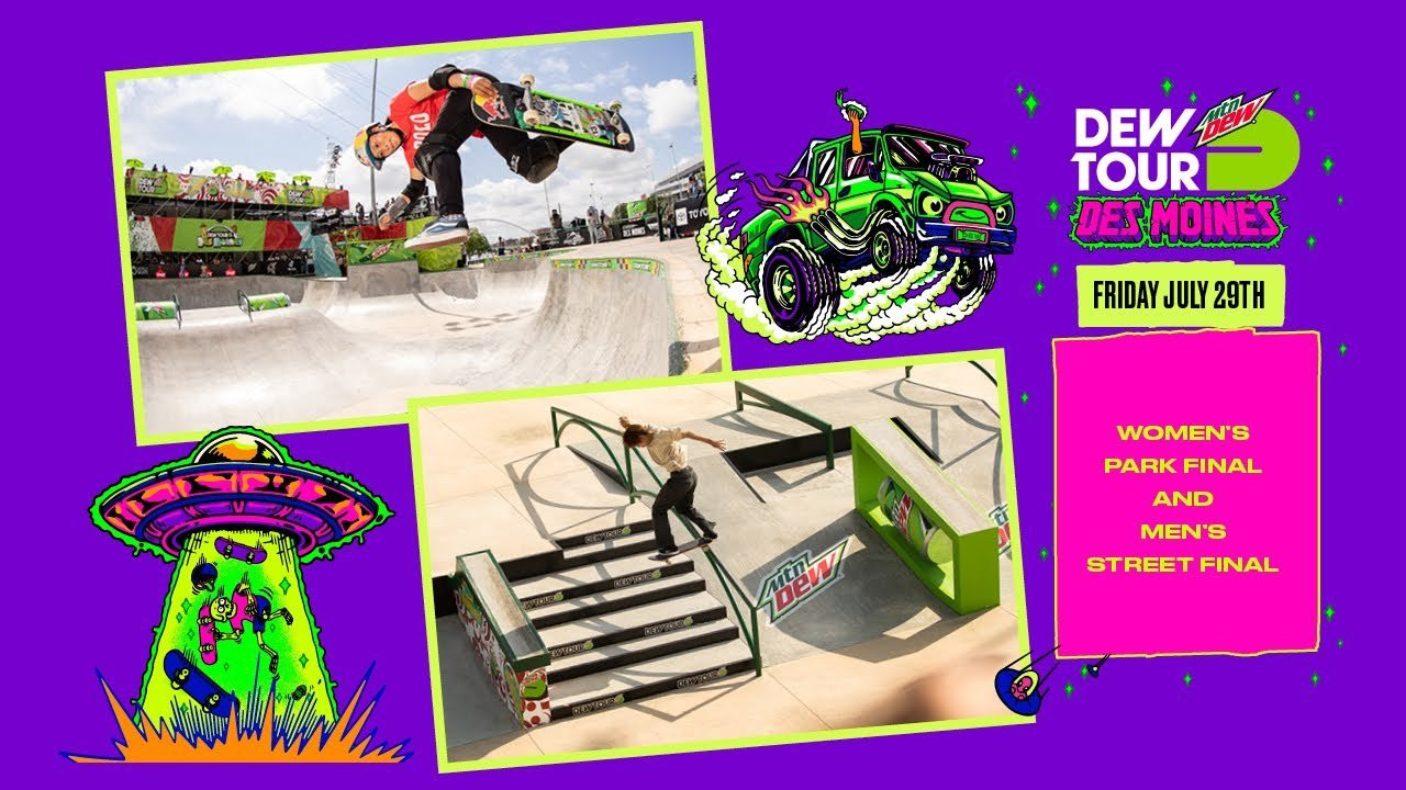 Watch the live broadcast of the 2022 Dew Tour in Des Moines, Iowa, from Lauridsen Skatepark, featuring some of the world’s best skateboarders and adaptive athletes. Day one kicks off with the women’s and men’s adaptive street final, presented by Toyota, followed by the women’s skateboarding park final and the men’s skateboarding street final to end the night. Scroll down below for event details and the entire evening’s Schedule. #dewtour<br /><br />Event Details<br />The women’s skateboarding park final features eight of the world’s best athletes. Each competitor will be allotted three runs with 45-seconds for a chance to put together their best tricks for the judges. In the end, their best and highest-scoring run counts towards their final result.<br /><br />The men’s skateboarding street final features 12 of the world’s best skateboarders, where each competitor will be allotted three runs with 45-seconds for a chance to put together their best tricks for the judges. In the end, their best and highest-scoring run counts towards their final result.