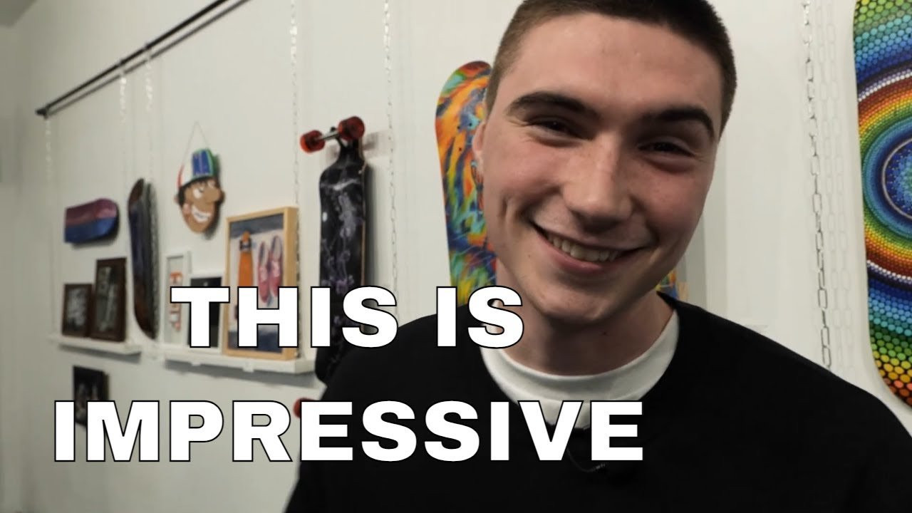 Fargo Skateboarding 15th annual Skateboard Inspired Art Show<br /><br />Frankie enthusiastically shows us his favorite pieces at the Fargo Skateboarding 15th annual skateboard inspired art show at Fargo.