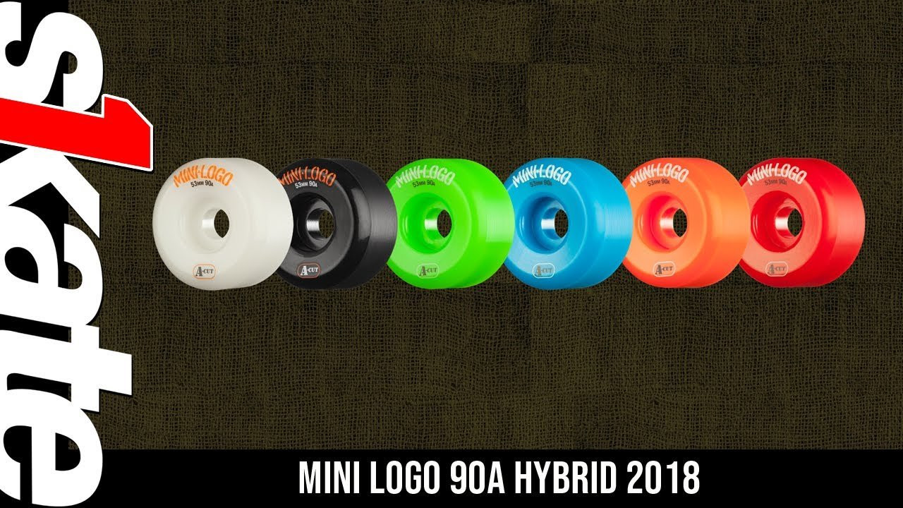 Jersey Mike gives us the 411 on Mini Logo Hybrid wheels.<br /><br />Mini Logo makes three different durometer (hardness) of wheel. The hardness of your wheel is going to determine how fast your going to go and how smooth your ride is going to be. What we are looking at here are the 90A Hybrid wheels. So what's that? What's the hybrid about? Your going to get the best of both worlds. You're going to get the speed of a 101A hard wheel with the forgiveness of a soft 78A AWOL type cruiser wheel. What does that do for you? It opens up spots you couldn't skate before. Bad asphalt, huge cracks, pebbles - doesn't matter. These wheels will give you confidence to roll over anything in your path. Offered in 53, 55 and 58MM in the A cut shape for all terrane fun in a variety of colors including white, black, green, orange, blue and red. Get some hybrid formula 90A's and charge the rough stuff.