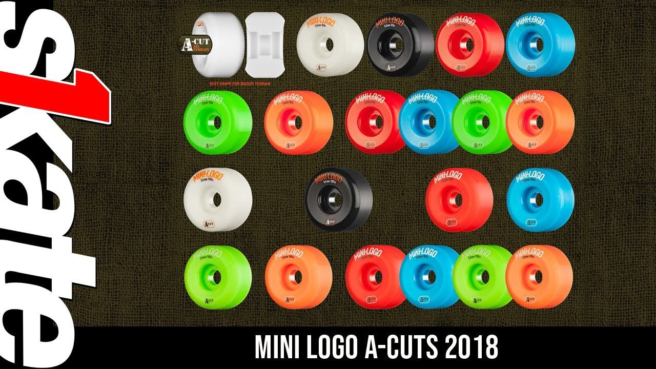 Jersey Mike gives us the 411 on Mini Logo A cut wheels.<br /><br />Mini logo makes two cuts, or shapes of wheel. These are the A cuts. When you think A cuts, think all terrain, All terrain shape that will take you on curbs, ledges, streets, skateparks, pool coping, mini ramps, transition... Pretty much anything you want to skate, these wheels will take you there. The A cut shape is super rad because it's based off the Bones wheels V5 shape. It's just a little bit wider to give you a little bit more stability. Sizes of A cuts are 51 through 56, 58 and 60 and we offer them in the classic hard 101A and the new hybrid formula 90A. Colors... We got you covered, white, black, green, orange, blue and red. So go out and get you some A cuts and have some fun...