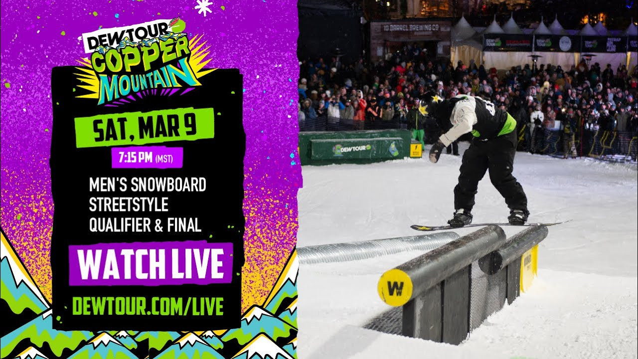 The second night of the Winter Dew Tour 2024 live broadcast at Copper Mountain wraps up with the men’s snowboard streetstyle qualifier and final. Competing athletes including Darcy Sharpe, Benny Milam, Brandon Davis, returning champ Nate Haust, and many more ripping riders. #dewtour<br /><br />3/9/24 Schedule: (all times in MT)<br />7:15 PM – 9:15 PM Men’s Snowboard Streetstyle Qualifier and Final<br /><br />---<br />For the latest from Snowboarder Magazine check out:<br /> https://www.snowboarder.com/<br /> Facebook - https://sbdr.co/Facebook<br /> Instagram - https://sbdr.co/Instagram<br /> Twitter - https://sbdr.co/Twitter<br /> YouTube - https://sbdr.co/YouTube