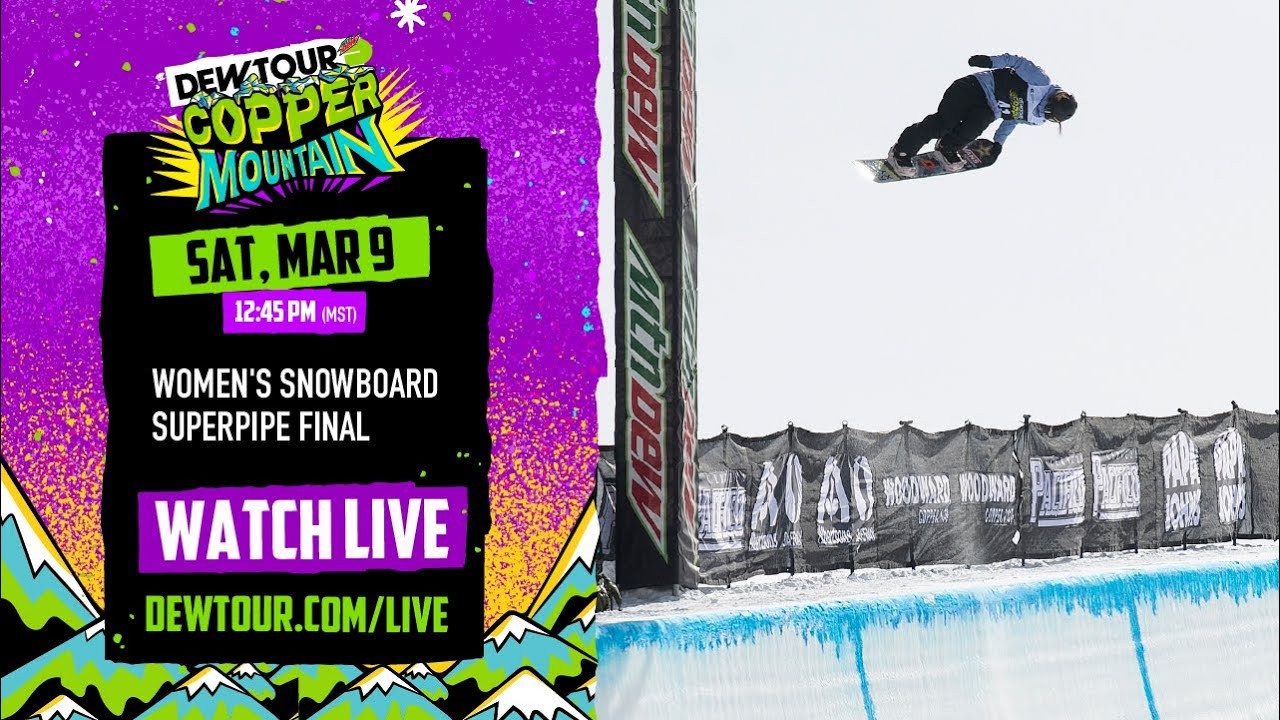 Day two of the Winter Dew Tour 2024 live broadcast at Copper Mountain starts with the women’s snowboard superpipe competition. Riders include Queralt Castellet, Mitsuki Ono, Sonora Alba, Jiayu Liu, and last year’s heartthrob Patti Zhou. Scroll below for the day’s full event schedule, and head over to DewTour.com for the latest event news and updates. #dewtour<br /><br />*PLEASE NOTE: This broadcast will end and a new live stream will begin for the Men’s Snowboard Streetstyle Qualifier and Final later this evening.<br /><br />3/9/24 Schedule: (all times in MT)<br />10:30 AM – 12:15 PM Men’s Ski Superpipe Final<br />12:45 PM – 2:30 PM Women’s Snowboard Superpipe Final<br />4:30 PM – 6:45 PM Women’s Ski Streetstyle Qualifier and Final<br />7:15 PM – 9:15 PM Men’s Snowboard Streetstyle Qualifier and Final<br /><br />---<br />For the latest from Snowboarder Magazine check out:<br /> https://www.snowboarder.com/<br /> Facebook - https://sbdr.co/Facebook<br /> Instagram - https://sbdr.co/Instagram<br /> Twitter - https://sbdr.co/Twitter<br /> YouTube - https://sbdr.co/YouTube