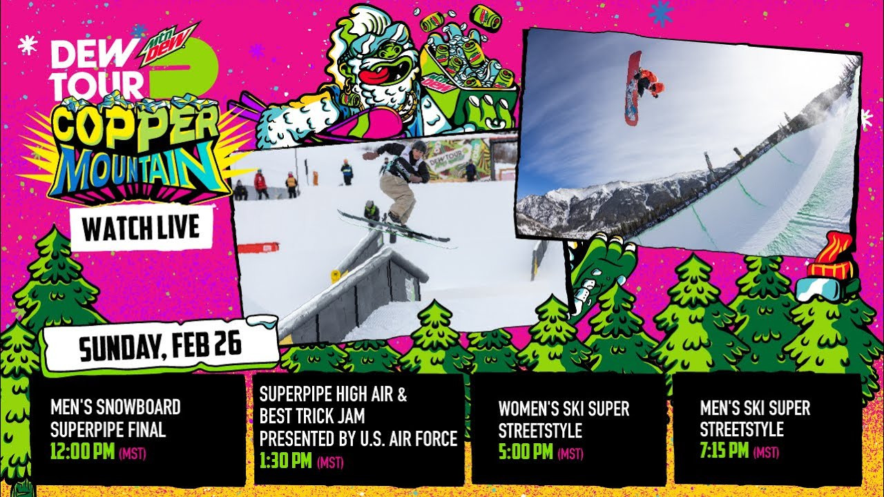 Watch the live stream of the 2023 High Air & Best Trick Jam open to all invited men and women ski and snowboard athletes to participate here at Dew Tour and going down in the superpipe at Copper Mountain, Colorado.<br /><br />Tune back in later this evening for the women's ski and men's snowboard super streetstyle qualifier and finals under the lights here: (insert live stream link)<br /><br />Sunday, February 26 Schedule (All times in MST, subject to change)<br />12:00 PM – 1:00 PM Men's Snowboard Superpipe Final<br />1:30 PM – 2:30 PM Superpipe High Air & Best Trick Jam presented by U.S. Air Force<br />5:00 PM – 6:30 PM Women's Ski Super Streetstyle Qualifier and Final<br />7:15 PM – 8:45 PM Men's Snowboard Super Streetstyle Qualifier and Final<br />#dewtour <br /><br />For the latest from Snowboarder Magazine check out:<br /> https://www.snowboarder.com/<br /> Facebook - https://sbdr.co/Facebook<br /> Instagram - https://sbdr.co/Instagram<br /> Twitter - https://sbdr.co/Twitter<br /> YouTube - https://sbdr.co/YouTube