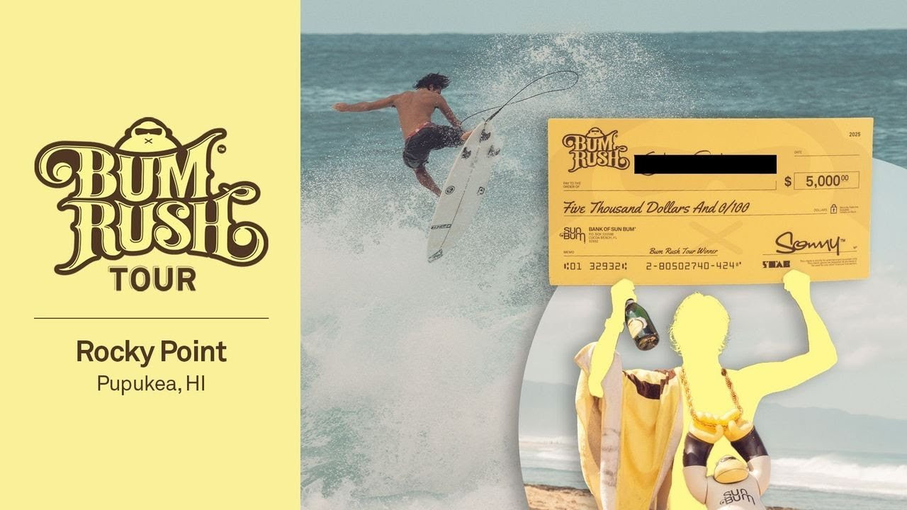 Come watch the chaos as Bum Rush Tour rolls through the North Shore with surfing’s CEO—Chief Entertainment Officer—and our newest ambassador (!) Mason Ho @BarrelKilla leading the charge.<br /><br />After an hour-long spectacle of broken boards, lost fins and countless attempts above the lip, one lucky local was in possession of $5K and an invitation to a Stab pool party in Japan. <br /><br />For more, come hang out with us at sunbum.com. <br />Sun Bum® / Bum Rush Tour / 2025
