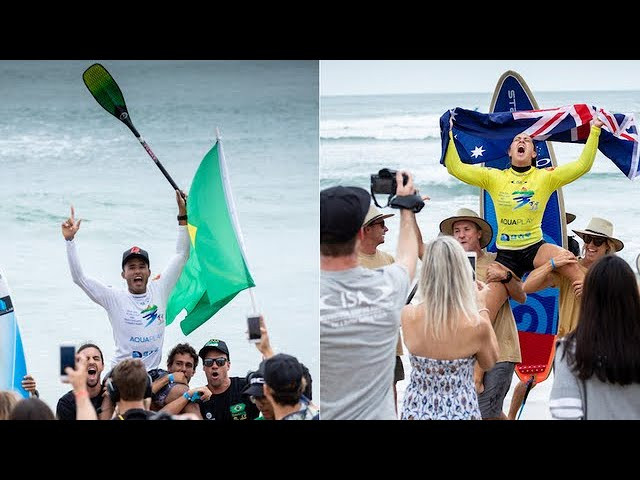 Highlights from the Men's and Women's SUP Surfing Finals at the 2018 ISA SUP and Paddleboard World Championships in Riyue Bay, Hainan Island, China.