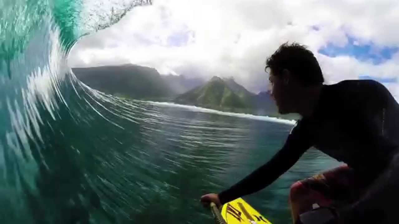 Noa Ginella threads a big barrel in Tahiti.