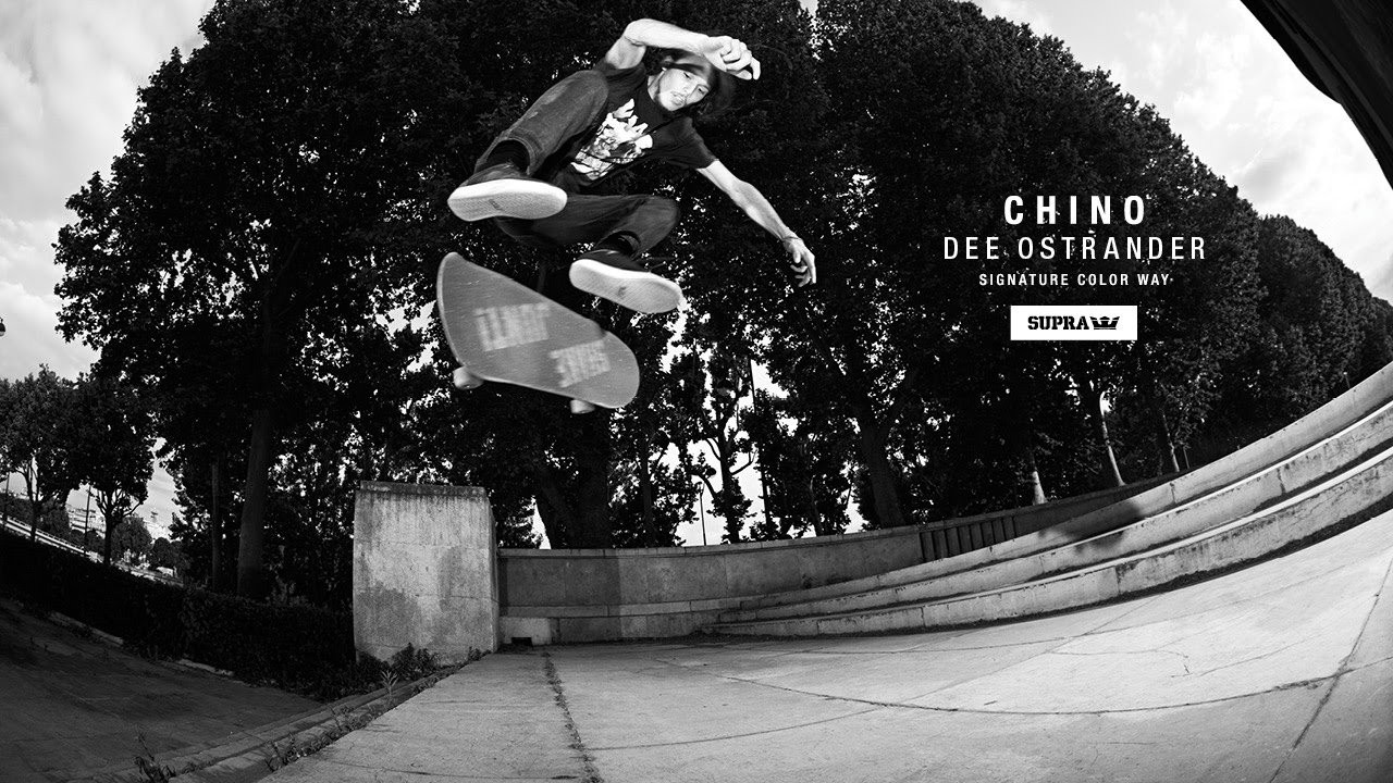 Plucked from obscurity by a modern street skating icon, Dee Ostrander quickly made a name for himself with his burly style of skateboarding, which landed him a spot amongst the legendary pros on Baker Skateboards. Hailing from outside of Antioch, TN, Dee is a professional skate rat incarnate, always down to skate whatever spot wherever he can find it. <br />Taking inspiration from ‘team favorites’ like the Stacks II, the Chino borrows its vulc sole while paying homage to stylistic detailing from the low top Pistol team model, with Ostrander quick to praise the shoe for its simplicity. “I’m pretty hyped. I got the black ones – they’re sick! It’s nice and slim; a basic, vulcanised shoe – you’ve gotta have that on there,” he riffs, adding, “That’s the shoe I would design." <br />Dee Ostrander’s signature color way SUPRA Chino available now at better skate shops worldwide, and suprafootwear.com