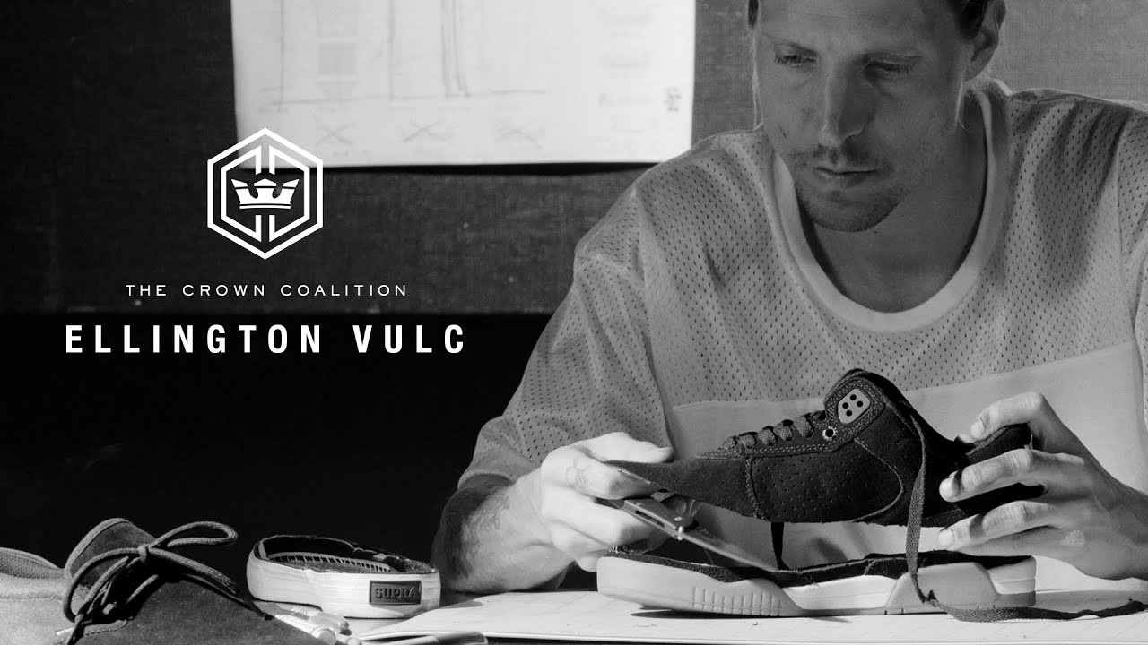 One of our most popular signature shoes since its 2012 release, the Ellington has been rebuilt in a streamlined construction atop a vulcanized sole for classic skateboarding style and performance. <br /><br />“The Ellington was a cup sole, kind of a more athletic shoe that I had worked on,” Ellington said. “And after a year, year and a half after it was out, I was skating the Cubas, or the Shotgun, or another vulc shoe, so I was like, “I wonder what it would like like with a vulc sole?”<br /><br />Ellington took a pair of his mid tops, removed them from their sole and glued them on a vulcanized sole. Pleased with the result, he took a photo of his idea brought to life and sent it to our designers who got to work making the shoe a reality.<br /><br />“What I wanted was my shoe on a vulcanized sole, and that’s what we did,” Ellington added. “Basically, everything about the way the Ellington was—the upper of it—I wanted to keep, so there was nothing that was really changed aside from the thickness of the padding and stuff like that. Everything was kept from the original.”<br /><br />For its debut, the Ellington Vulc is available in a tonal black colorway exclusively at Crown Coalition retailers. Comprised of roughly 250 independent skate shops, the Crown Coalition is a federation of core skate shops selected for their efforts to promote grassroots skateboarding at a local level. <br /><br />For more information about the Ellington Vulc, or to find a Crown Coalition retailer near you, see the shop list below or please visit:<br />https://www.suprafootwear.com/skateboarding/crown <br /><br />Written and directed by Dennis Martin<br />Edit and Video by Grant Schubert<br /><br />3-6 FLIPSKATESHOP<br />4S - RIOT SKATESHOP<br />ABS ANNECY<br />ALL RIDE S.P.R.L.<br />AMBUSH BOARDING CO<br />AMICHE<br />AMIGOS SKATEBOARDS<br />ARROW AND BEAST<br />BAMBOO SKATESHOP / SARL S.F<br />BC SURF & SPORT<br />BEARS<br />BLINDSIDE OF LAYTON<br />BLOW OUT SKATESHOP<br />BOARDERS SPORTS, INC<br />BOARDJUNKIES-INH.MARC HAUSEN<br />BUD SKATESHOP SARL<br />CASOAR<br />CHOPPER<br />CIRCLE SKATE SHOP/SARL SURF SP<br />COOL SPORT SP.J.<br />COWTOWN SKATEBOARDS<br />CROWN<br />DECADE RETAIL LTD<br />DECIMAL<br />DELUXE DISTRIBUTION<br />DESTINY DISTRIBUTION S.R.O<br />EASTERN SKATEBOARD SUPPLY INC.<br />EMPIRE SPORTS INC.<br />ENDEMIC<br />EPIDEMIC SKATE SHOP<br />EXIST OUTLET<br />EXO<br />FAMILIA SKATESHOP<br />FAMILY SPORTS<br />FLATSPOT-DIGGER STREETWEAR LTD<br />FOCUS<br />FOUR WINDS SURF INC<br />FREEDOM SKATE SHOP<br />FREEDOM SKATESHOP<br />FREESTYLE UK<br />FURNACE SKATE SHOP<br />GEBAEUDE 7<br />GOODTIMES BOARDSTORE<br />IDENTITY BOARDSHOP<br />JACKS GARAGE<br />KINGS BOARD SHOP<br />LA DOLCE VITA SKATE S.L<br />LIEN AIR C.B<br />LÜCK & SCHÖNE GMBH CO.KG<br />MADE IN GMBH<br />MAINLINE SKATE SHOP<br />MANTIS LIFESTORE<br />MC GILLS SKATESHOP<br />MIGHTY MOE / COMPTOIRS D YLANG<br />MOSAIC SALES<br />NOTE<br />PACIFIC DRIVE<br />PALM ISLE<br />PHARMACY - PALMDALE<br />PIT CREW<br />PLAN B FUNSPORT<br />PLAYGROUND<br />POWDER & SUN INC<br />PREMIER SKATEBOARDING<br />PUKAS SURF S.L.<br />ROLLER MALLORCA SL<br />ROLLER SNAKES LTD<br />ROUTE ONE RETAIL LTD<br />RUBY SOHO Skateshop<br />SANTA CRUZ BOARDROOM<br />SELECT<br />SHRN GBR<br />SIDE SHORE<br />SKATE WAREHOUSE<br />SKATELAND SHOP<br />SLAM CITY SKATES / UMBRELLA AG<br />SLUGGER DISTRIBUTION<br />SPOT SKATE SHOP<br />SS20<br />STILL ILL<br />SURF PEOPLE S.L.<br />Textil Rauscher GmbH.<br />THE LEDGE<br />TITUS BERLIN GMBH<br />TOP OF THE WORLD<br />TX SPORTS GROUP<br />UNiKAT Karlsruhe<br />VAL SURF<br />VSD<br />WELCOME SKATE STORE<br />WENDELFRED<br />WEST<br />YAKWAX<br />ZEROPOLIS<br /><br /><br />SITE: http://www.suprafootwear.com/skateboarding<br />FACEBOOK: http://www.facebook.com/suprafootwear<br />TWITTER: http://www.twitter.com/suprafootwear<br />INSTAGRAM: http://instagram.com/suprafootwear<br />PINTEREST: http://www.pinterest.com/suprafootwear<br />TUMBLR: http://www.suprafootwear.tumblr.com/<br />VIMEO: http://www.vimeo.com/suprafootwear