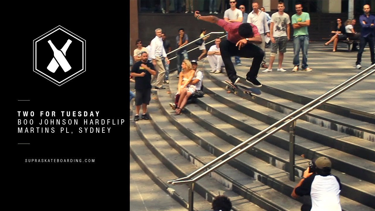 www.SupraSkateboarding.com<br /><br />Yes indeed this spot is sick and yes Boo holds one of the best Hardflips in the biz, as seen here over the rail at Martins Place in Sydney.<br /><br />Two For Tuesday is our new weekly feature dropping every Tuesday on SupraSkateboarding.com and Instagram. It will consist of one trick two angles, one angle regular speed and a slo-mo, or just two tricks.<br /><br />@SupraSkateboarding<br /><br />Video:<br />Dennis Martin<br />@dirtyklips<br />Richard Quintero<br />@richard_quintero