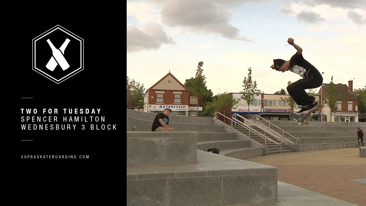 www.SupraSkateboarding.com<br /><br />Two very difficult tricks of Spencer Hamilton coming form the U.K for this weeks Two For Tuesday.<br /><br />Two For Tuesday is our new weekly feature dropping every Tuesday on SupraSkateboarding.com and Instagram. It will consist of one trick two angles, one angle regular speed and a slo-mo, or just two tricks.<br /><br />@SupraSkateboarding<br /><br />Video:<br />Mark White