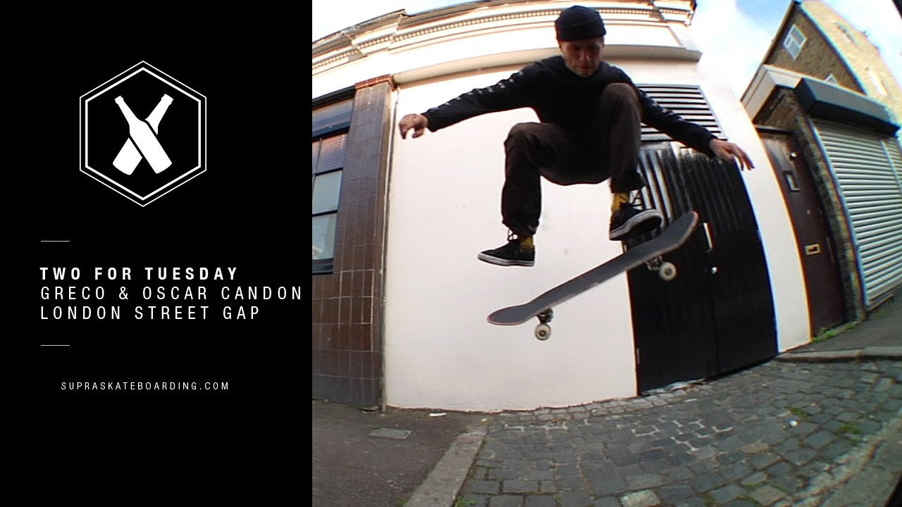 www.SupraSkateboarding.com<br /><br />Rolling around London you can stumble upon some hidden spots on the side streets. We found this nice street gap with a roller coaster of a sidewalk that Jim and Oscar had an amusing time skating.<br /><br />Two For Tuesday is our new weekly feature dropping every Tuesday on SupraSkateboarding.com and Instagram. It will consist of one trick two angles, one angle regular speed and a slo-mo, or just two tricks.<br /><br />@SupraSkateboarding<br /><br />Video:<br />Alan Hannon<br />@alan916