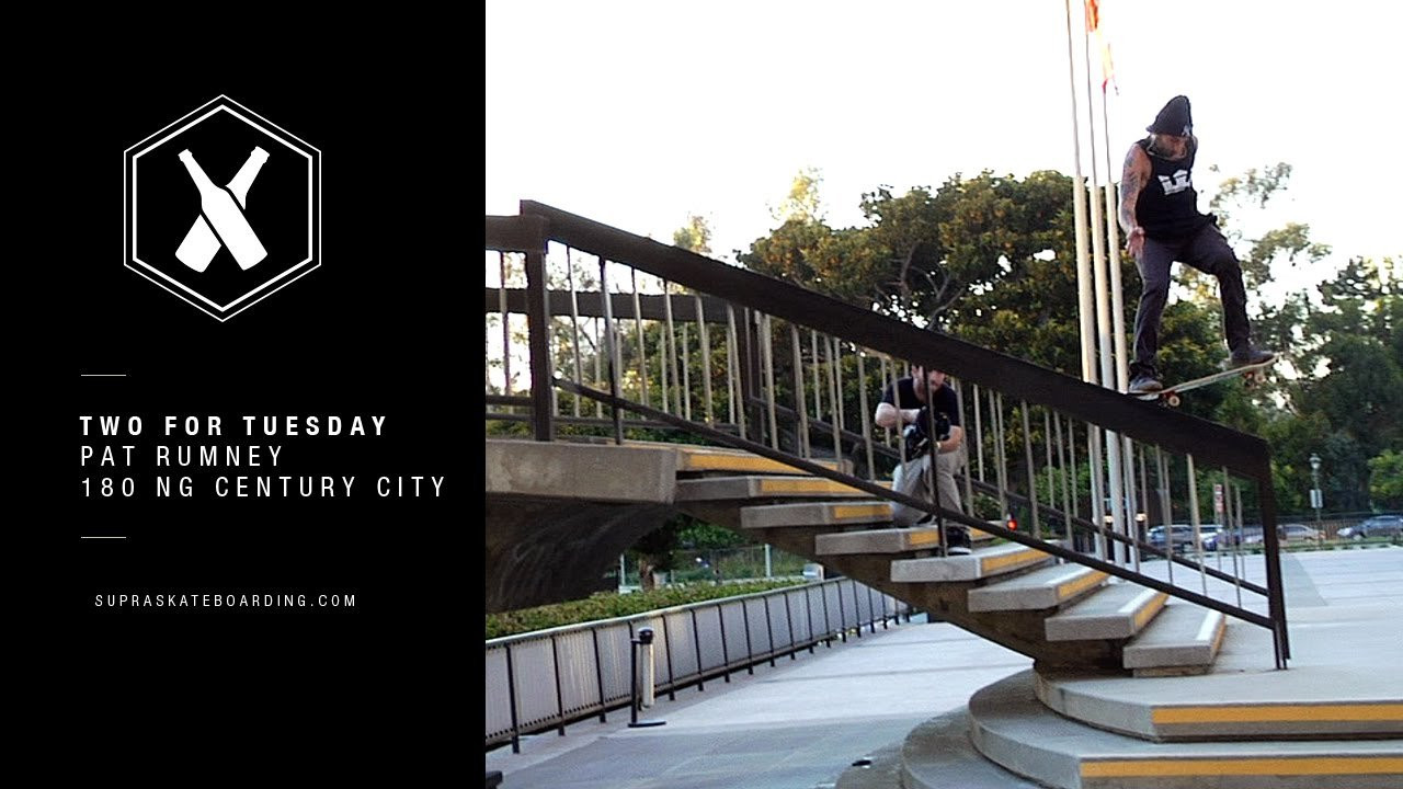 www.SupraSkateboarding.com<br /><br />This rail had become a long standing famous spot in Los Angeles these days. Due to the downhill run and the stairs right after you land it's not the most ideal spot to skate. But when you have 180 Ng's on lock like Pat you should get there and handle it.<br /><br />Two For Tuesday is our new weekly feature dropping every Tuesday on SupraSkateboarding.com and Instagram. It will consist of one trick two angles, one angle regular speed and a slo-mo, or just two tricks.<br /><br />@SupraSkateboarding<br /><br />Video:<br />Dennis Martin<br />@dirtyklips<br />Alan Hannon<br />@alan916