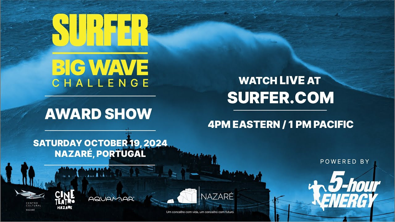 The Surfer Big Wave Challenge -- powered by 5-Hour Energy -- will air live from Nazaré, Portugal at 4 pm EST / 1 pm PST.<br /><br />The show will present $150,000 in awards for men and women for categories including Surfer of the Year, Biggest Ride, Best Paddle in the Wave and Wipeout of the Year. Tune in live for this epic event.<br /><br />More info on www.surfer.com<br />Big Wave Challenge www.surfer.com/big-wave-challenge<br /><br />#SurferBWC2024 #Surfer_Mag #5hourENERGY