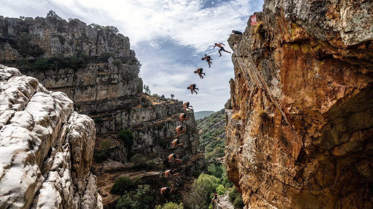 Côme Girardot set a new world record in death diving by leaping from a height of 44.3 meters at the La Cimbarra waterfall in central Spain.<br /><br />The 22-year-old Frenchman took on this daring feat in challenging windy conditions, jumping from a 44-meter cliff near Aldeaquemada.<br /><br />Girardot's plunge lasted about three seconds, during which he reached a speed of 106 kilometers per hour before hitting the water hands and feet first.<br /><br />Reflecting on the experience, he admitted that the toughest part was overcoming the mental challenge at the start.<br /><br />"The airtime was way longer than I expected," he said, adding that it gave him the biggest adrenaline rush of his life.<br /><br />Supported by a team of fellow competitors from the Døds Diving World Tour, Girardot’s attempt was carefully planned to ensure safety.<br /><br />Two of his friends, Ken Stornes from Norway and Lucien Charlon from Switzerland acted as lifeguards during the event.<br /><br />Stornes had previously held the record at 40.5 meters, which Charlon later broke with a 41.7-meter jump in August 2024.<br /><br />Death diving, or "døds diving," originated in Norway in 1969, created by Erling Bruno Hovden as a form of high diving.<br /><br />It differs from traditional high diving in that participants hit the water with both their hands and feet at the same time instead of feet-first.<br /><br />The sport is divided into two categories: classic and freestyle.<br /><br />In classic døds diving, participants jump with their arms and legs spread wide, flying flat toward the water without flips or rotations.<br /><br />Just before impact, they tuck their bodies to reduce the force of the landing, usually hitting the water with their feet, hands, or knees first.<br /><br />Judges evaluate the dive based on factors like airtime, difficulty, form, and the splash created on impact.<br /><br />Freestyle døds diving, on the other hand, includes maneuvers that resemble tricks seen in snowboarding or skateboarding, and the level of difficulty is more aligned with gymnastics.<br /><br />Full story:<br />https://www.surfertoday.com/environment/come-girardot-sets-new-death-diving-record