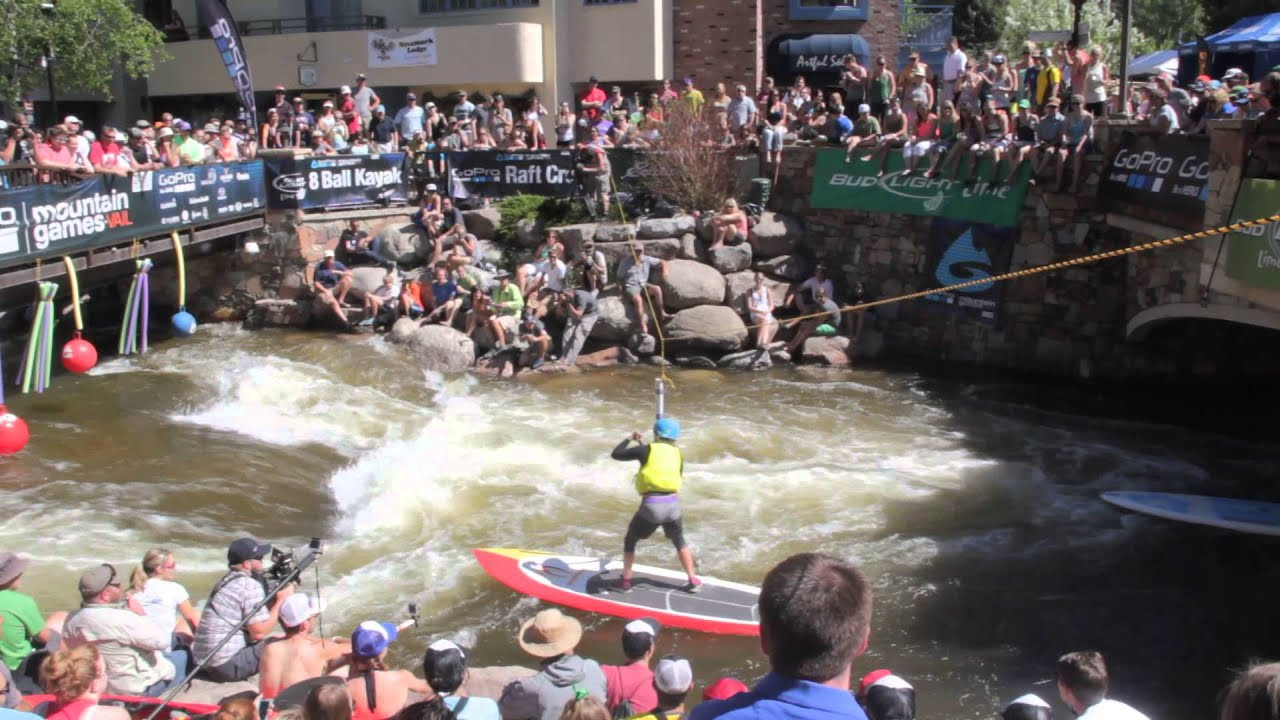 Mariko Strickland, Haley Mills and Nikki Gregg battle it out in the women's final during the SUP Cross at the Go Pro Mountain Games