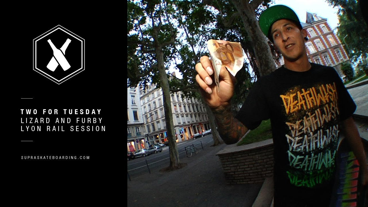 This week we decided to go with two skaters instead of one. Here we have Lizard and Furby skating the Lyon Rail in France with a little cameo from Boo and Penny. Furby earned a cool 50 Euros with this Kf Krooks.<br /><br />Two For Tuesday is our new weekly feature dropping every Tuesday on SupraSkateboarding.com and Instagram. It will consist of one trick two angles, one angle regular speed and a slomo, or just two tricks.<br />Video By:<br />Alan Hannon<br /><br />Follow @SupraSkateboarding