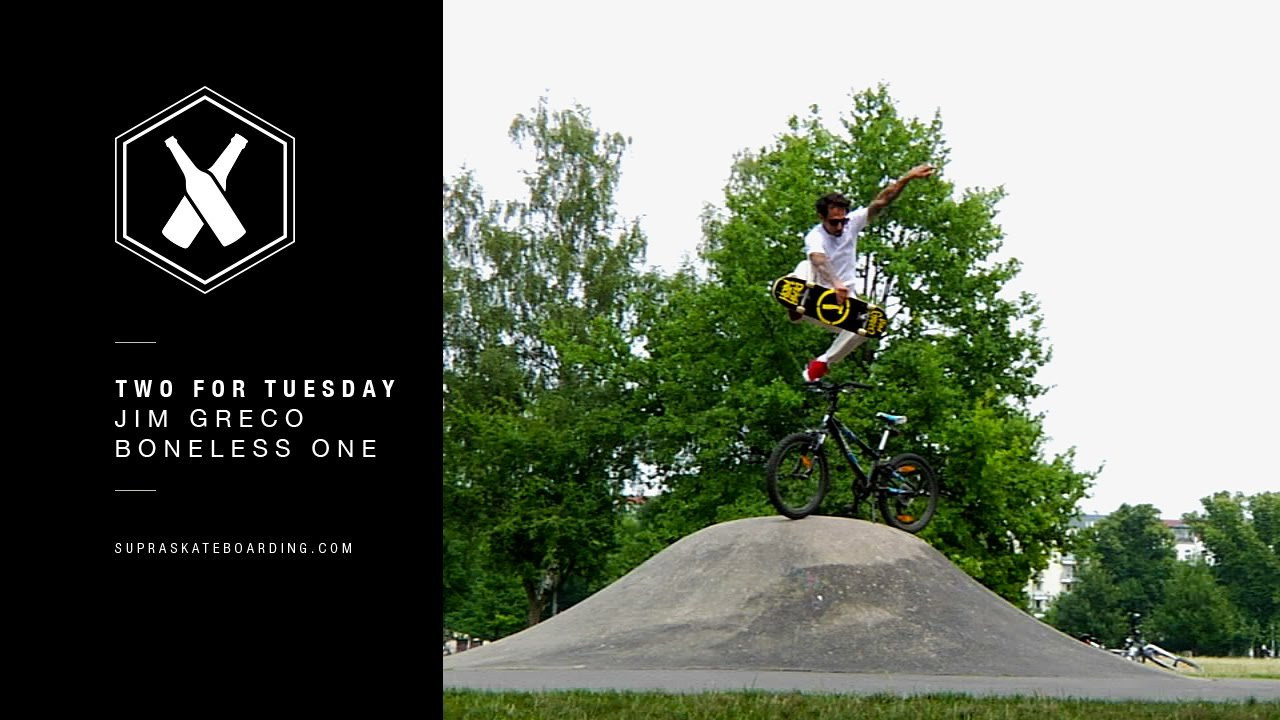 Jim Greco takes the classic approach to this Berlin spot with a Boneless One over a bike.<br /><br />Two For Tuesday is our new weekly feature dropping every Tuesday on SupraSkateboarding.com and Instagram. It will consist of one trick two angles, one angle regular speed and a slomo, or just two tricks.<br />Video By:<br />Dennis Martin<br />Jon Wolf<br /><br />Follow @SupraSkateboarding