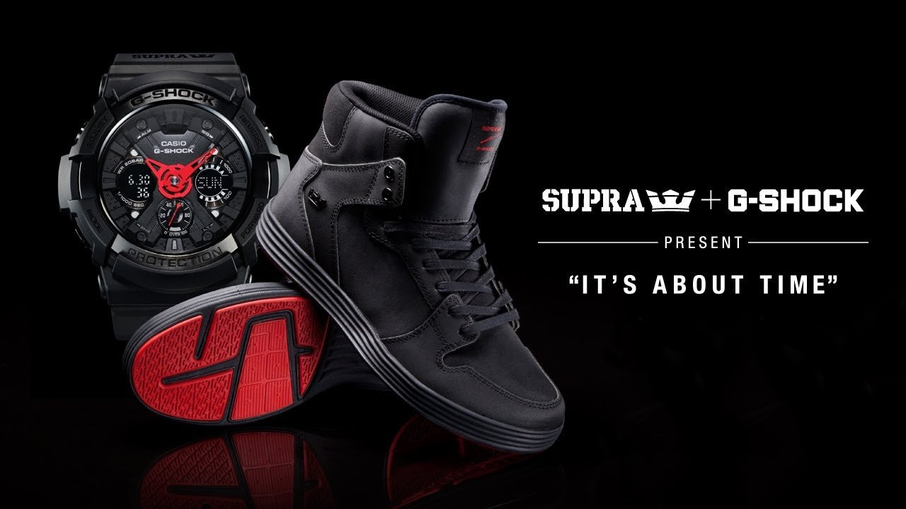 To celebrate G-Shock's 30th anniversary in 2013, SUPRA collaborated with the watchmaker to create the "It's About Time" watch and Vaider Lite. This short video follows Stevie Williams, Boo Johnson, and Keelan Dadd as they weave through the streets of LA trying to get the shoe and the watch to the anniversary event which begins at 8:13pm (*20:13 in military time). This 20:13 detail appears throughout the video and the collaboration itself—both the back of the watch and the tongue of the Vaider Lite feature a graphic of a clock set to 20:13. <br /><br />*Facebook contest has ended, thanks to everyone for entering!<br /><br />SITE: http://www.suprafootwear.com<br />FACEBOOK: http://www.facebook.com/suprafootwear<br />TWITTER: http://www.twitter.com/suprafootwear<br />INSTAGRAM: http://instagram.com/suprafootwear<br />PINTEREST: http://www.pinterest.com/suprafootwear<br />TUMBLR: http://www.suprafootwear.tumblr.com/<br />VIMEO: http://www.vimeo.com/suprafootwear