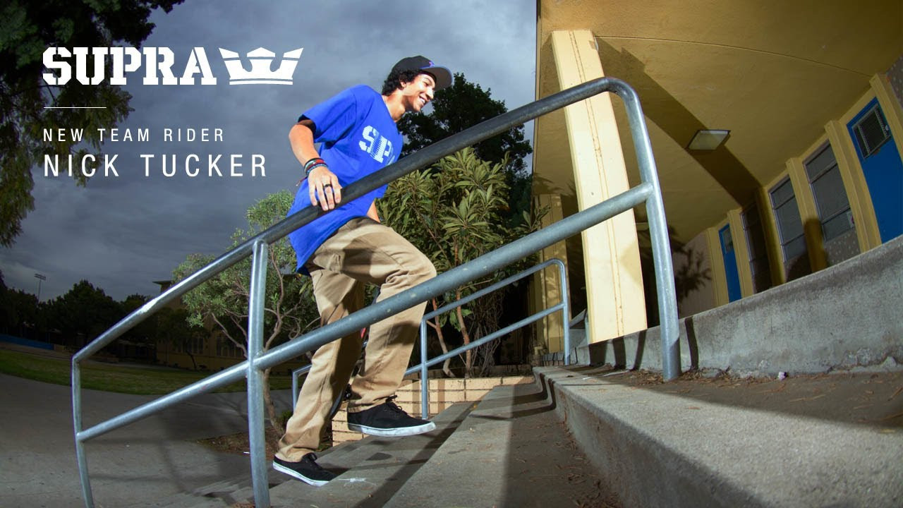 Nick was invited as a guest on the Three Amigos tour last year and he's been impressing the team ever since. So much so that he earned himself a spot on the SUPRA roster.<br /><br />"It's truly an honor to be a part of SUPRA and grow with the whole team and the brand," Nick said. "I couldn't be more proud to lace up a pair of SUPRAs every morning. And it's a great feeling knowing I'm repping the best shoes in the game." <br /><br />The newest SUPRA team rider is wearing the newest SUPRA team shoe for this switch f/s feeble: the black suede and black canvas Pistol low top. <br /><br />SUPRA looks forward to a long and productive relationship with Nick Tucker. The Pistol low top is available at better skate retailers and suprafootwear.com. <br /><br />http://www.suprafootwear.com/shoes/PISTOL/BLACK+-+WHITE/S88001/BLK<br /><br />SITE: http://www.suprafootwear.com<br />FACEBOOK: http://www.facebook.com/suprafootwear<br />TWITTER: http://www.twitter.com/suprafootwear<br />INSTAGRAM: http://instagram.com/suprafootwear<br />PINTEREST: http://www.pinterest.com/suprafootwear<br />TUMBLR: http://www.suprafootwear.tumblr.com/<br />VIMEO: http://www.vimeo.com/suprafootwear