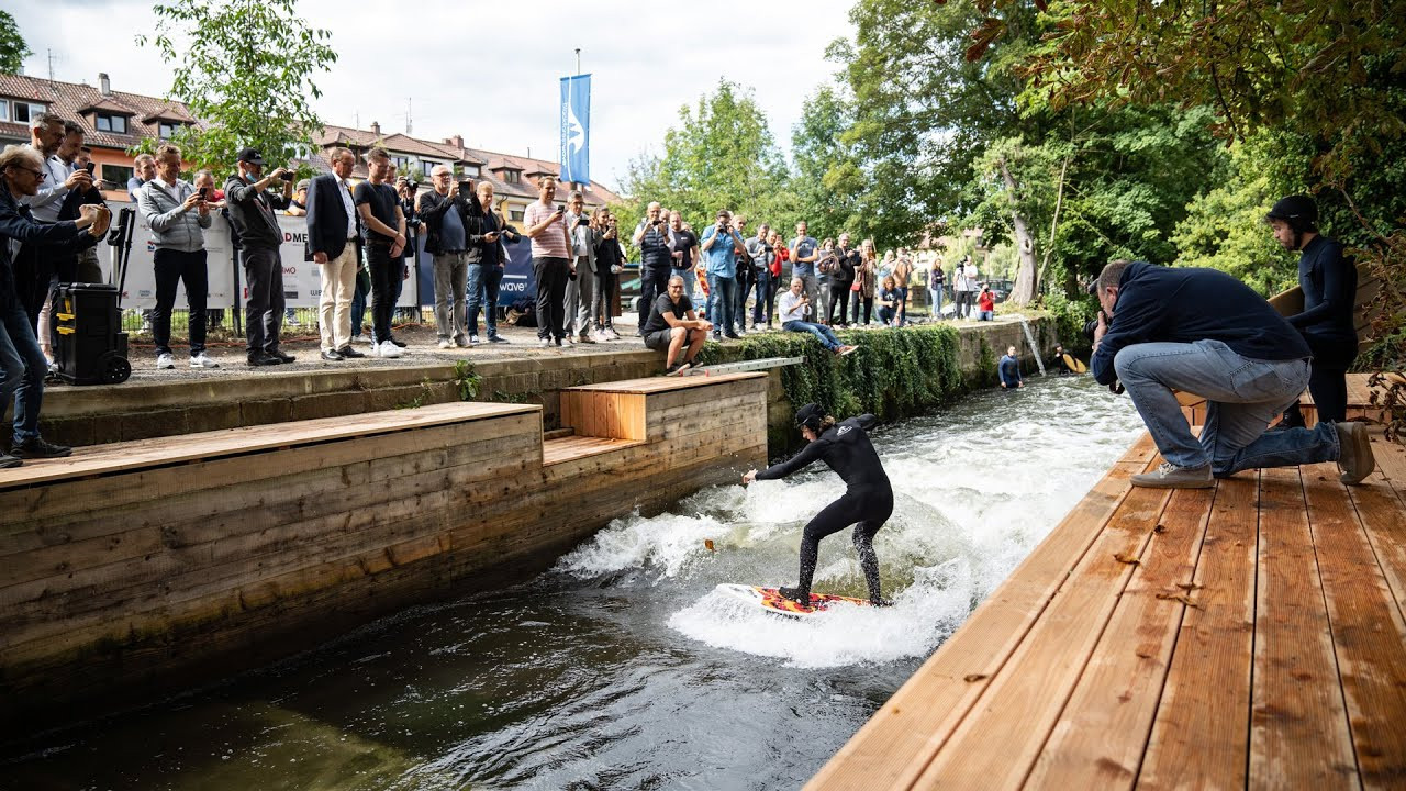 The German city of Pforzheim has a new and innovative river surfing wave.<br /><br />Installed on the Metzelgraben canal, the 4.5-meter standing wave is the result of seven years of hard work.<br /><br />The local surf club - blackforestwave - teamed up with engineers, sponsors, and regional partners to build an artificial wave technology that adjusts to the river flow.<br /><br />The wave's parameters can be fine-tuned and switched on and off through an app.<br /><br />The new water sports attraction is likely to attract surfers and non-surfers to Pforzheim.<br /><br />Video by SWR Aktuell and blackforestwave