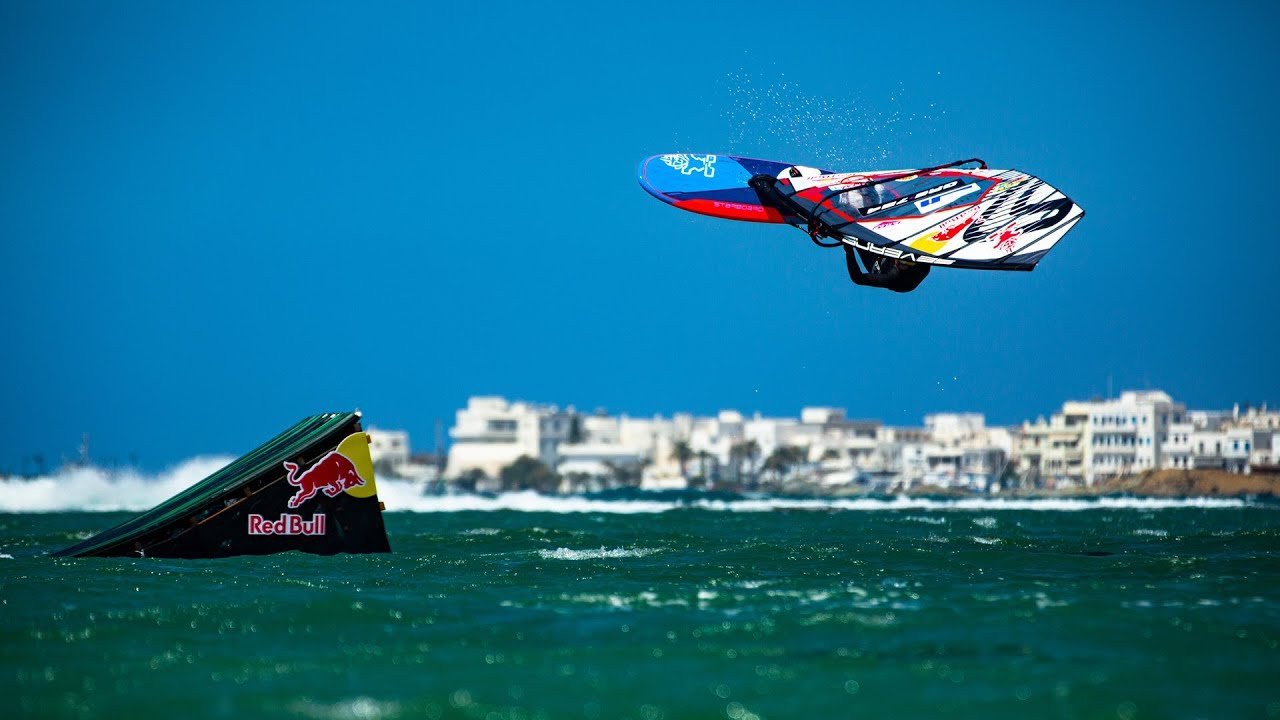 Watch Greek windsurfer Lennart Neubauer riding the ramps of the world's first outdoor windsurf park in Naxos, Greece.<br /><br />The kickers and sliders were placed in the water at the Laguna Beach Park so that windsurfers can boost airs on windy days.