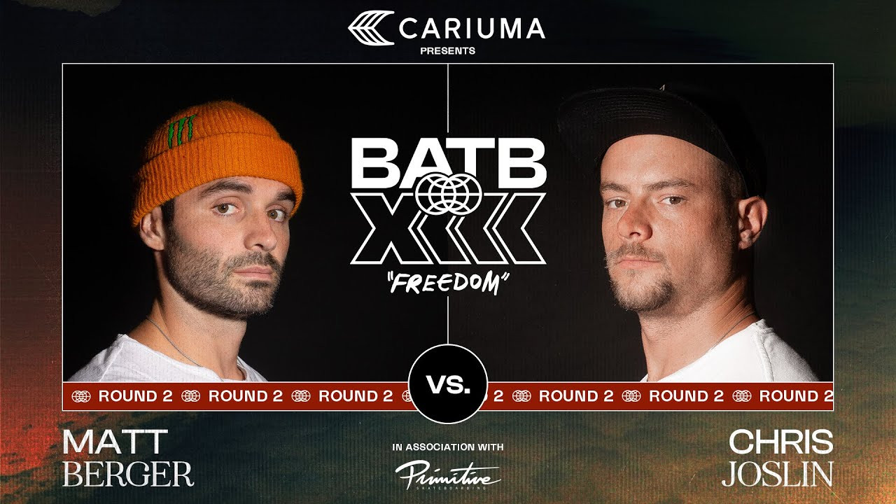 BATB X Champion Chris Joslin pulls no punches against fellow friend Matt Berger in Round 2 of BATB 13: Freedom, presented by Cariuma. There can only be one winner...<br /><br />Special thanks to @cariumabrand and @Primitiveskateboarding <br /><br />Exclusive Chris Joslin and Matt Berger Round 2 BATB 13: Freedom Finals Night Ticket Boards are available now in The Canteen!<br /><br />https://canteen.theberrics.com/collections/batb-13<br /><br />Opening Animation By: David Doran<br />https://www.instagram.com/daviddoran_<br /><br />The Berrics is one of the world's largest skateboarding media companies founded by professional skateboarders Steve Berra and Eric Koston in December of 2007 that covers skate news, video parts, contests, music, culture, and more. Berra + Eric = Berrics<br /><br />With over 10,000 skateboarding videos under their belt, including Battle at The Berrics, Do A Kickflip and Life on Video, The Berrics is not only one of the most popular online platforms in skate culture but one of the most famous skate spots in the world. Tune in regularly to watch videos with @TonyHawk, @Prod84skate, @nyjah, Yuto Horigome, Rayssa Leal and many more.<br /><br />Subscribe to The Berrics: http://bit.ly/TheBerricsYoutube<br /><br />Daily Videos and More: http://theberrics.com<br />Shop our Online Store: https://canteen.theberrics.com/<br />Follow The Berrics on Instagram: http://instagram.com/berrics<br />Follow The Berrics on TikTok: https://www.tiktok.com/@berrics?<br />Follow The Berrics on Facebook: http://fb.com/berrics<br />Follow The Berrics on Twitter: http://twitter.com/berrics<br /><br />#Skateboarding #Berrics #TheBerrics #SkateboardingIsFun