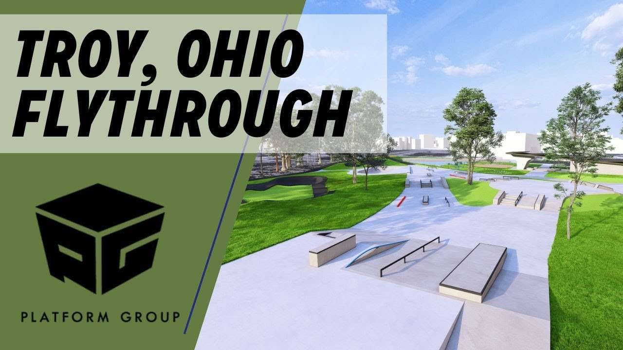 Platform Group is pleased to present the first design concept for the Troy, Ohio Skatepark Master Plan that includes the skatepark, bowl, pump tracks, and basketball court. We would appreciate you submitting your input.