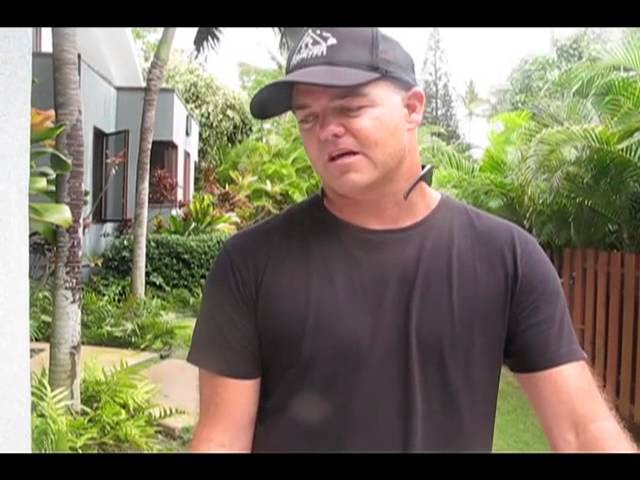 Jason Stevenson from JS Surfboards shows off the boards his star team rider, Joel Parkinson, rode to a second place finish in the 2011 Billabong Pipe Masters In Memory Of Andy Irons.