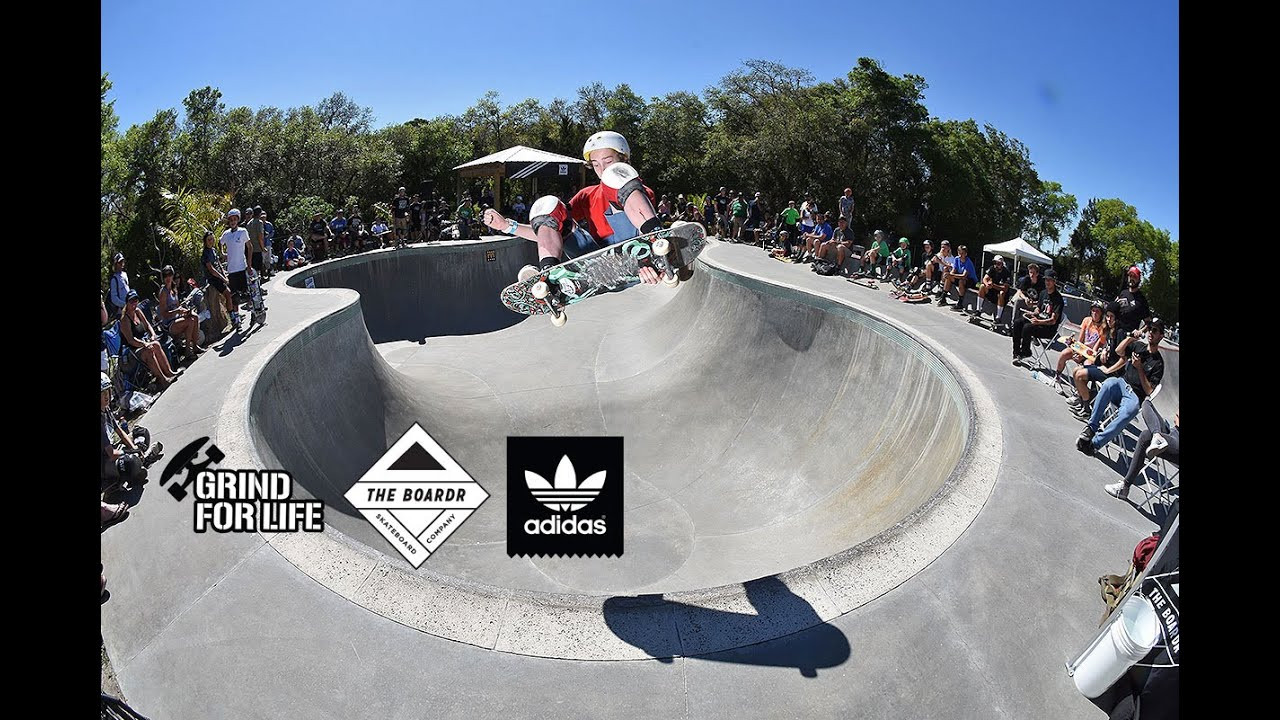 The third stop of the Grind for Life Series Presented by adidas just went down at the New Smyrna in Florida. Grind for Life is a series of all ages and skills skateboarding contests with both bowl and street divisions. The year ends in December with the Grind for Life Annual Awards at The Boardr HQ. <br /><br />Get the full schedule, current year rankings, results, and more at http://TheBoardr.com/GFL.